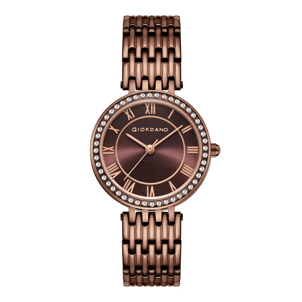 Giordano Eleganza Collection Watch for Women with Stainless Steel Strap and Crystal Embellished Bezel, Roman Numerals-A2083-55