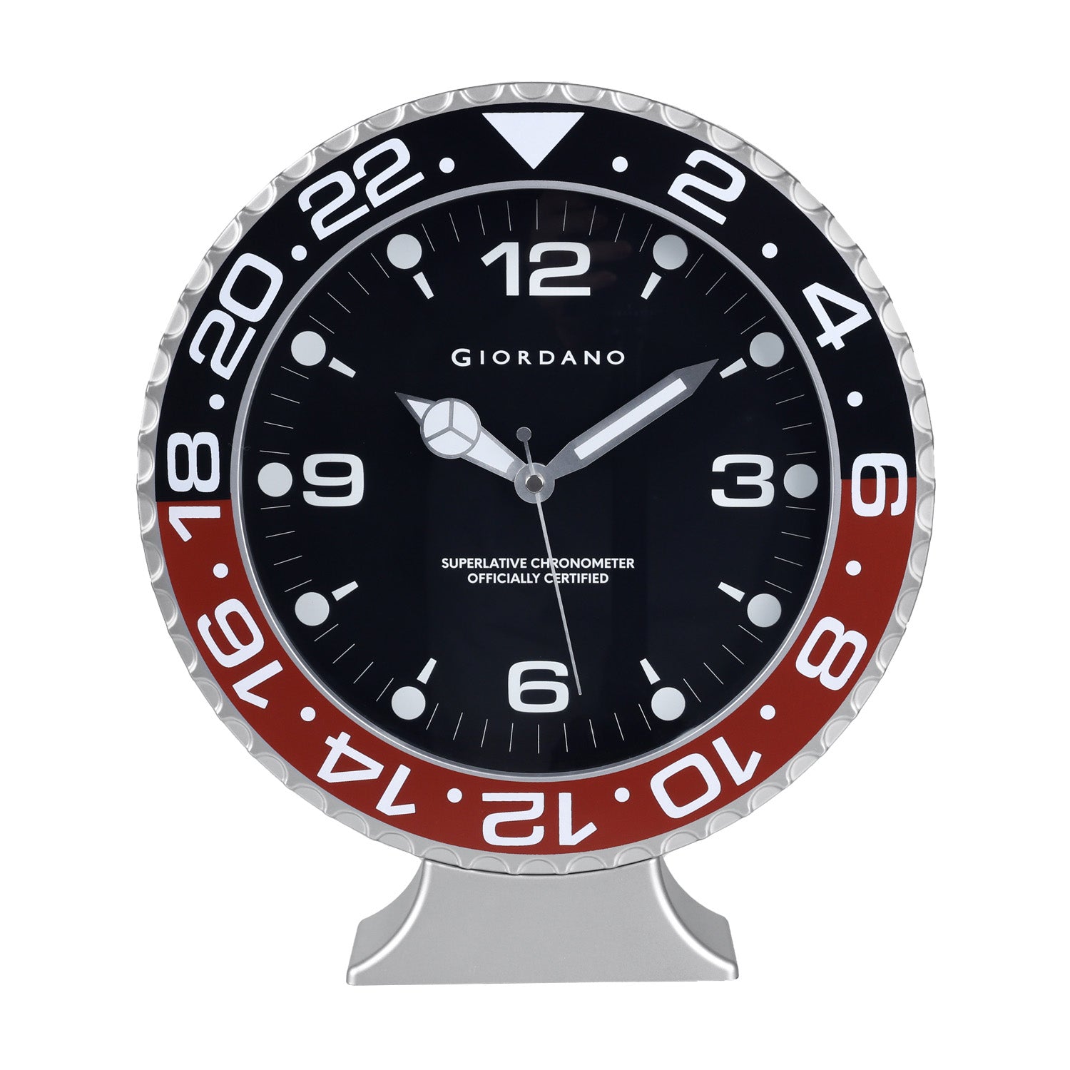 Giordano Wall Clock, Silent Sweep Non-Ticking Quartz Movement, 12 Inch(30 cm) HD Glass Black Dial, Red & Black Diver Style Bezel, Plastic Frame - GDCLTM2026BLKRD