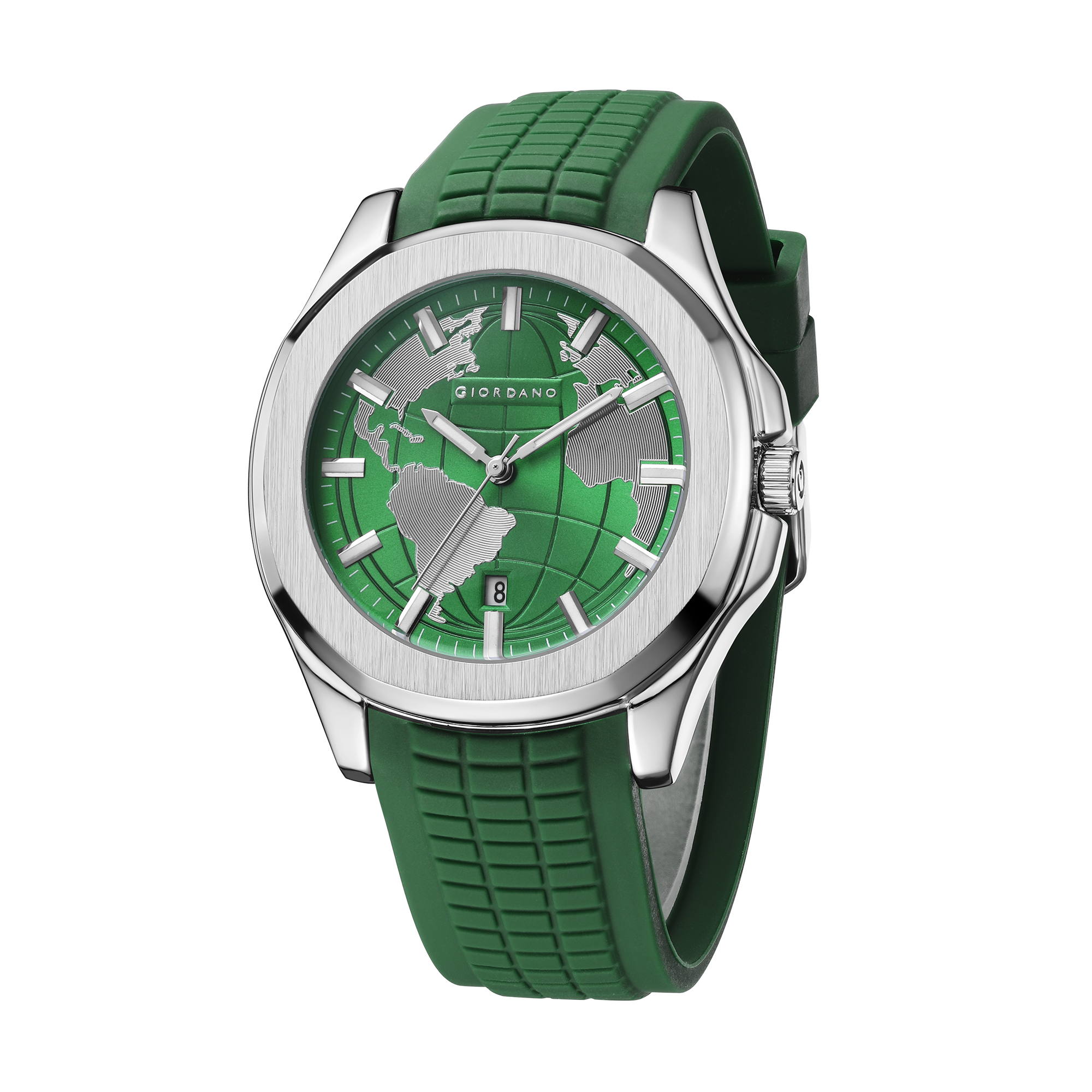 Giordano Stylish World Map design Watch for men with round dial and textured Silicone strap  | GZ-50147-05