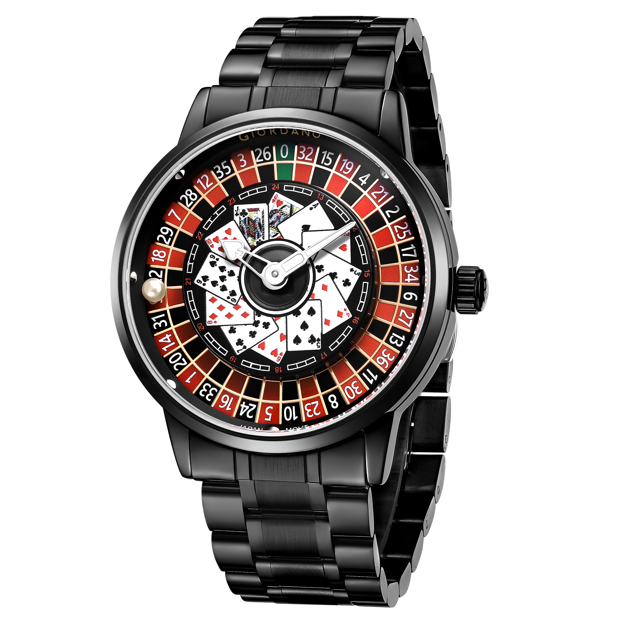 Giordano Casino Royale Analog Watch for Men– Unique Poker & Roulette Dial Design with Stainless Steel Strap – Stylish Luxury Watch GZ-50136-11