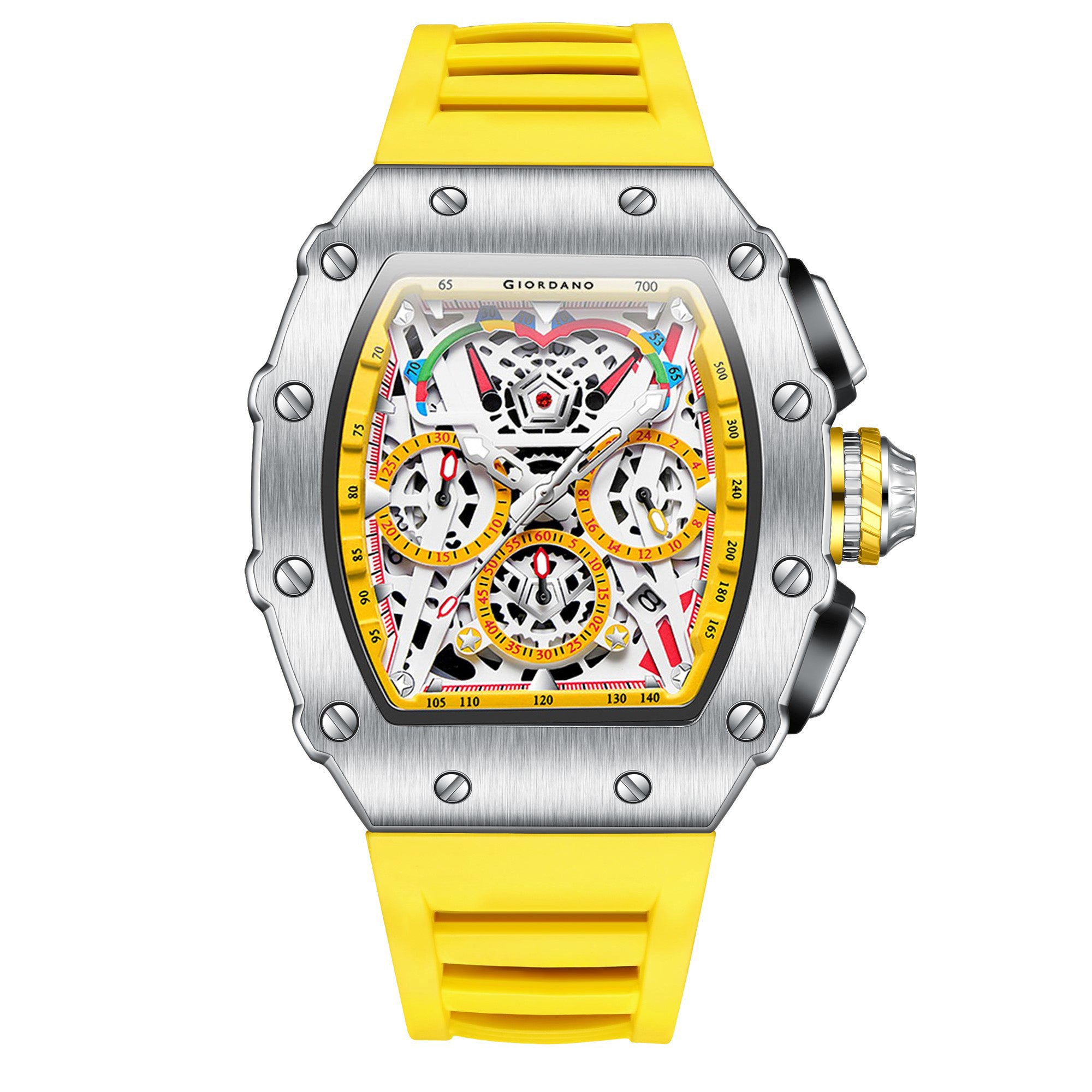 Giordano Multifunction Watch for Men with Day, Date, and 24-Hour Sub-Dial, Water Resistant Square Dial Unique Design | GZ-50144-01