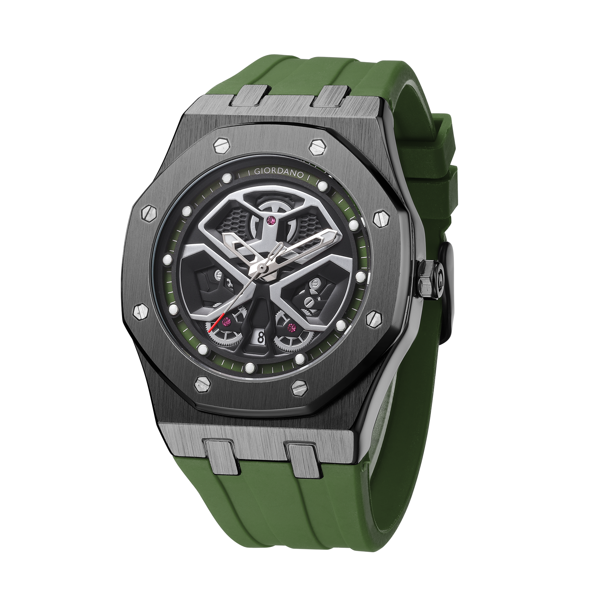 Giordano Skeleton style Dial Analog Watch for Men– Luxury Sport Watch with Silicone Strap & Brushed Metal Case – Bold & Modern Design | GZ-50146-03