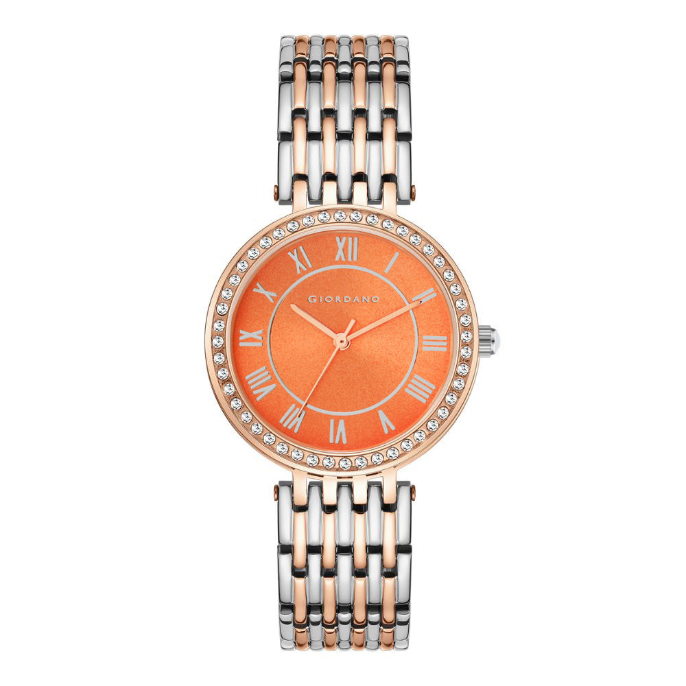 Giordano Eleganza Collection Watch for Women with Stainless Steel Strap and Crystal Embellished Bezel, Roman Numerals-A2083-88A