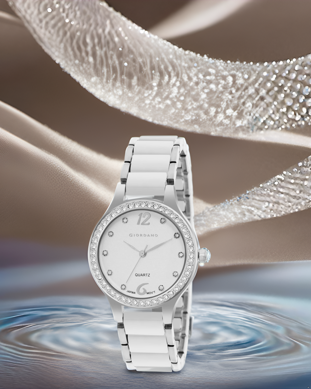 Giordano Analog Watch for Women, Diamond-Set with Metal Strap Ladies Water Resistant Wrist Watch for Female | GZ-60065-11