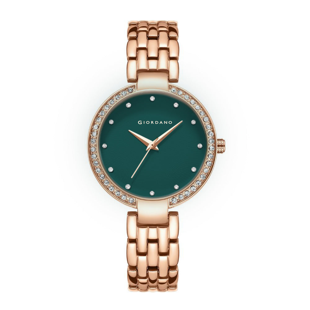 Giordano Analog Watch for Women with Diamond Indices, Stainless Steel Strap and Crystal Embellished Bezel | GD-2141-66