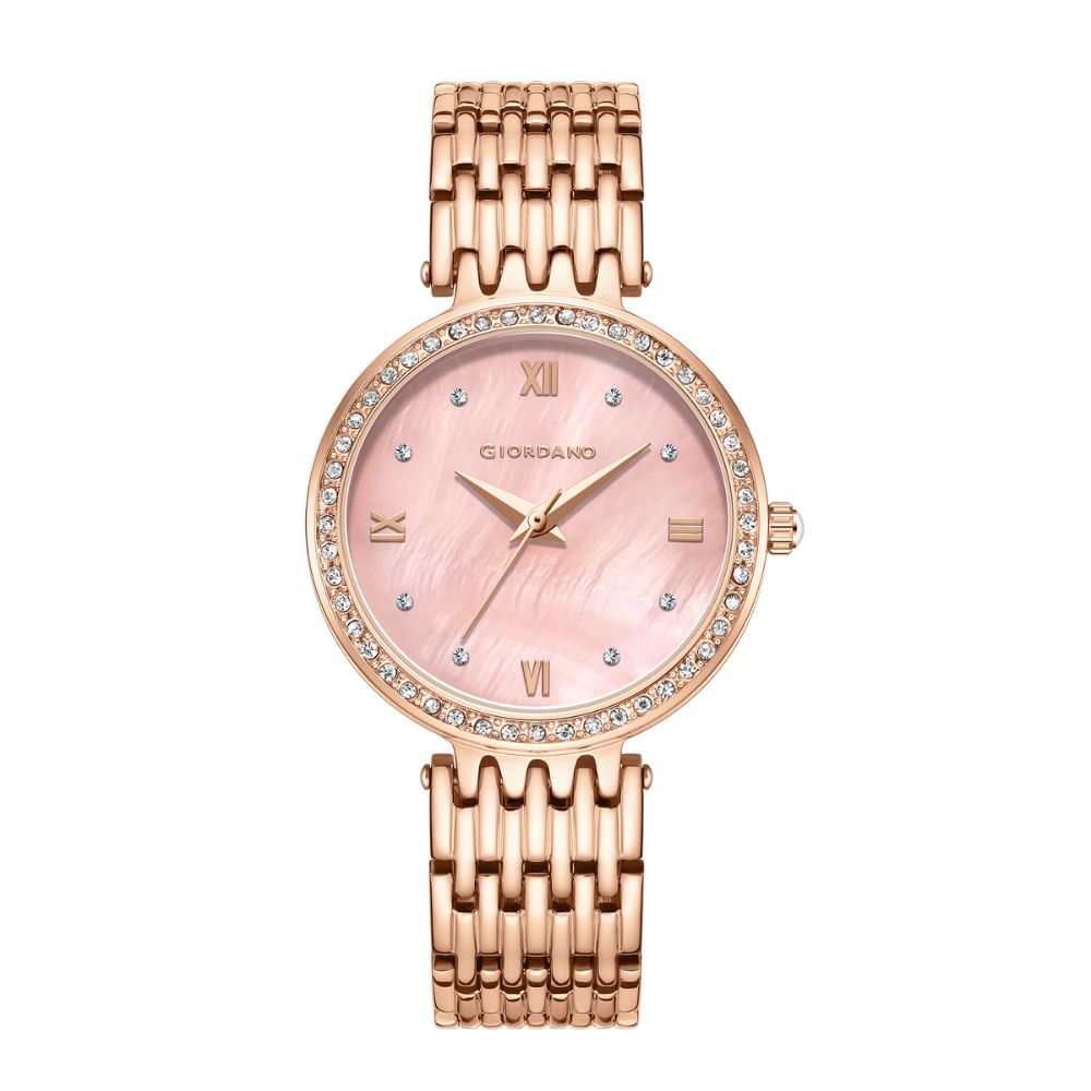 Giordano Analog Watch for Women with Stainless Steel Strap and Crystal Embellished Bezel, Roman Numerals | A2060-33