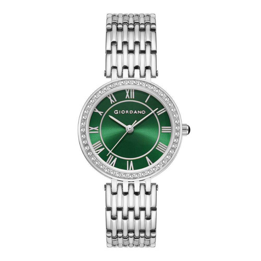 Giordano Eleganza Collection Watch for Women with Stainless Steel Strap and Crystal Embellished Bezel, Roman Numerals-A2083-22A