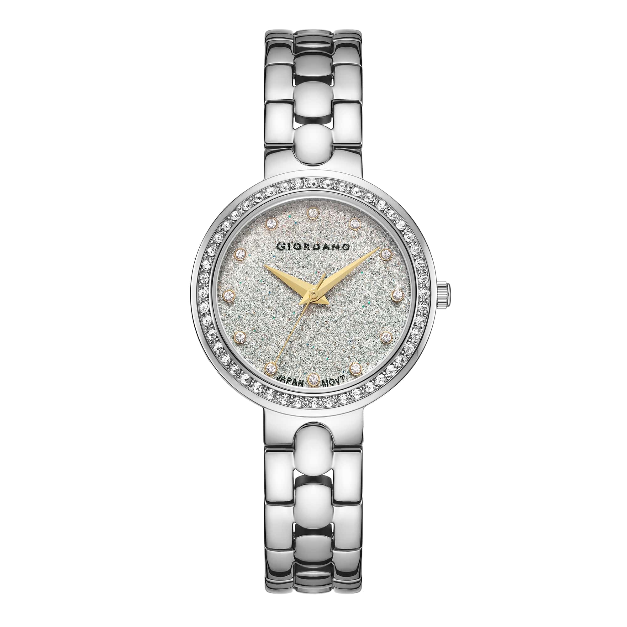 Giordano Silver  Shimmer Collection Analog Watch for Women with Diamond Studded Case, Shimmer Dial and Stylish Stainless Steel Strap A2068-11