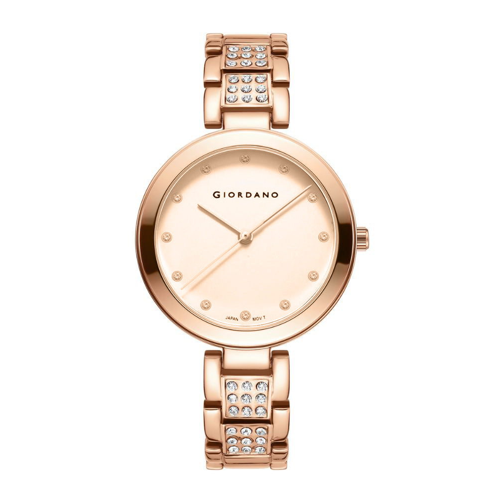 Giordano Eleganza Collection Analog Watch for Women with Crystal-Studded Strap & Diamond Indices-A2037-55