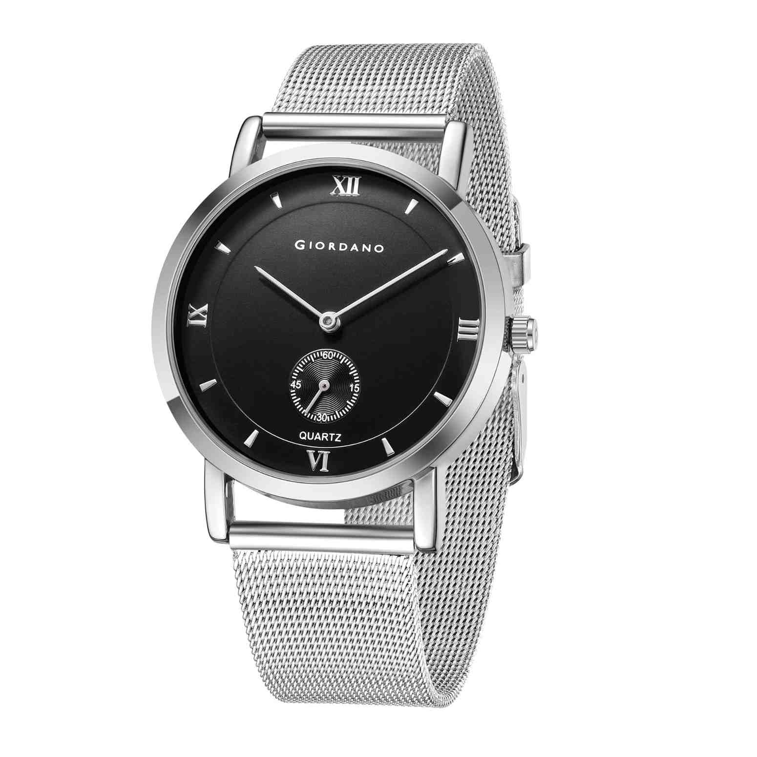 Giordano Classic Analog Quartz Watch for Men – Mesh Metal Strap, Minimalist Dial with Roman Numerals, Slim Elegant Dress Watch - GZ-50186-33