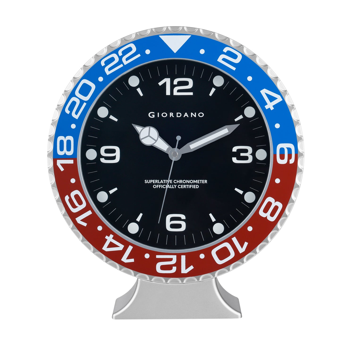 Giordano Wall Clock, Silent Sweep Non-Ticking Quartz Movement, 12 Inch(30 cm) HD Glass Black Dial, Blue & Black Diver Style Bezel, Plastic Frame - GDCLTM2026BLRD