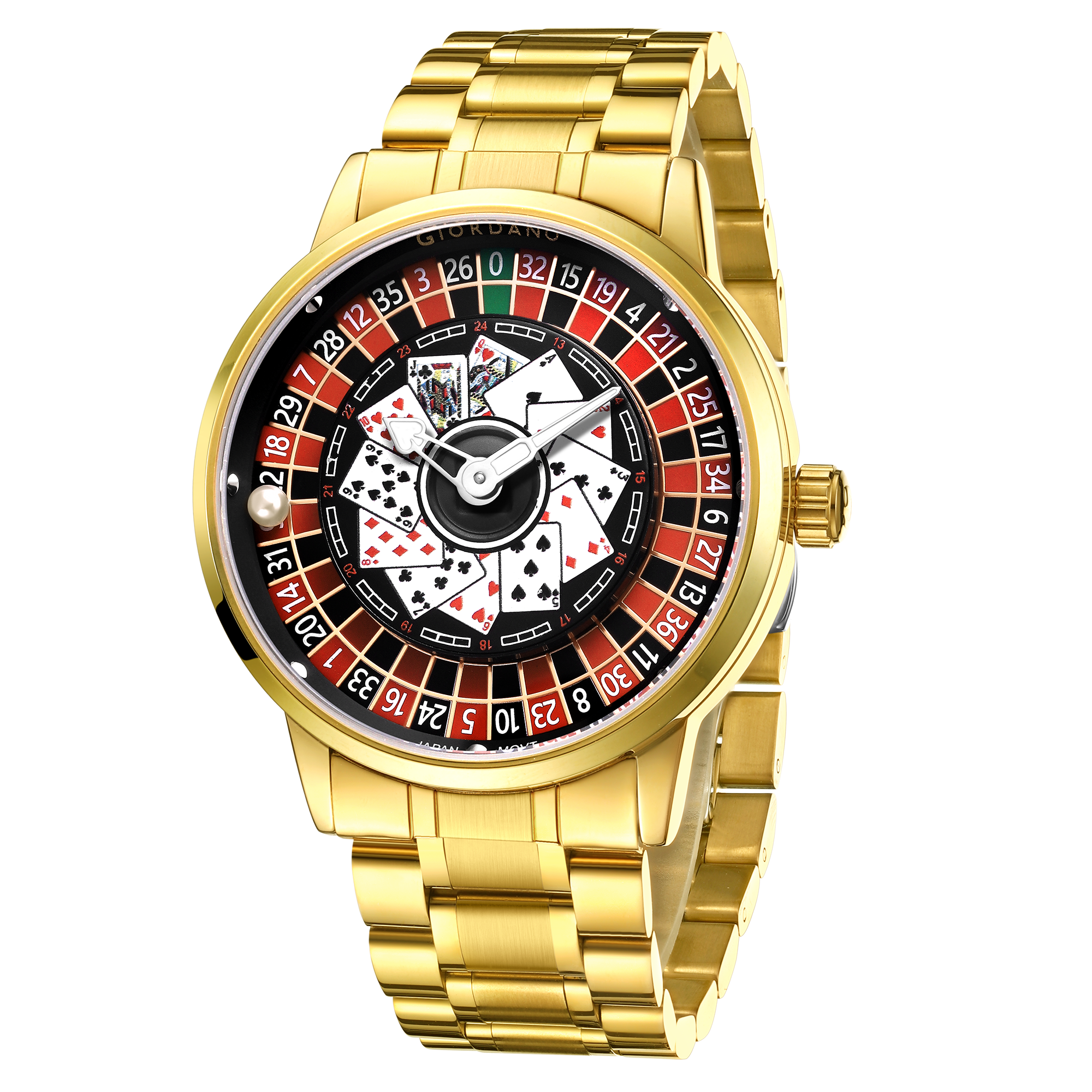 Giordano Casino Royale Analog Watch for Men– Unique Poker & Roulette Dial Design with Stainless Steel Strap – Stylish Luxury Watch GZ-50136-22