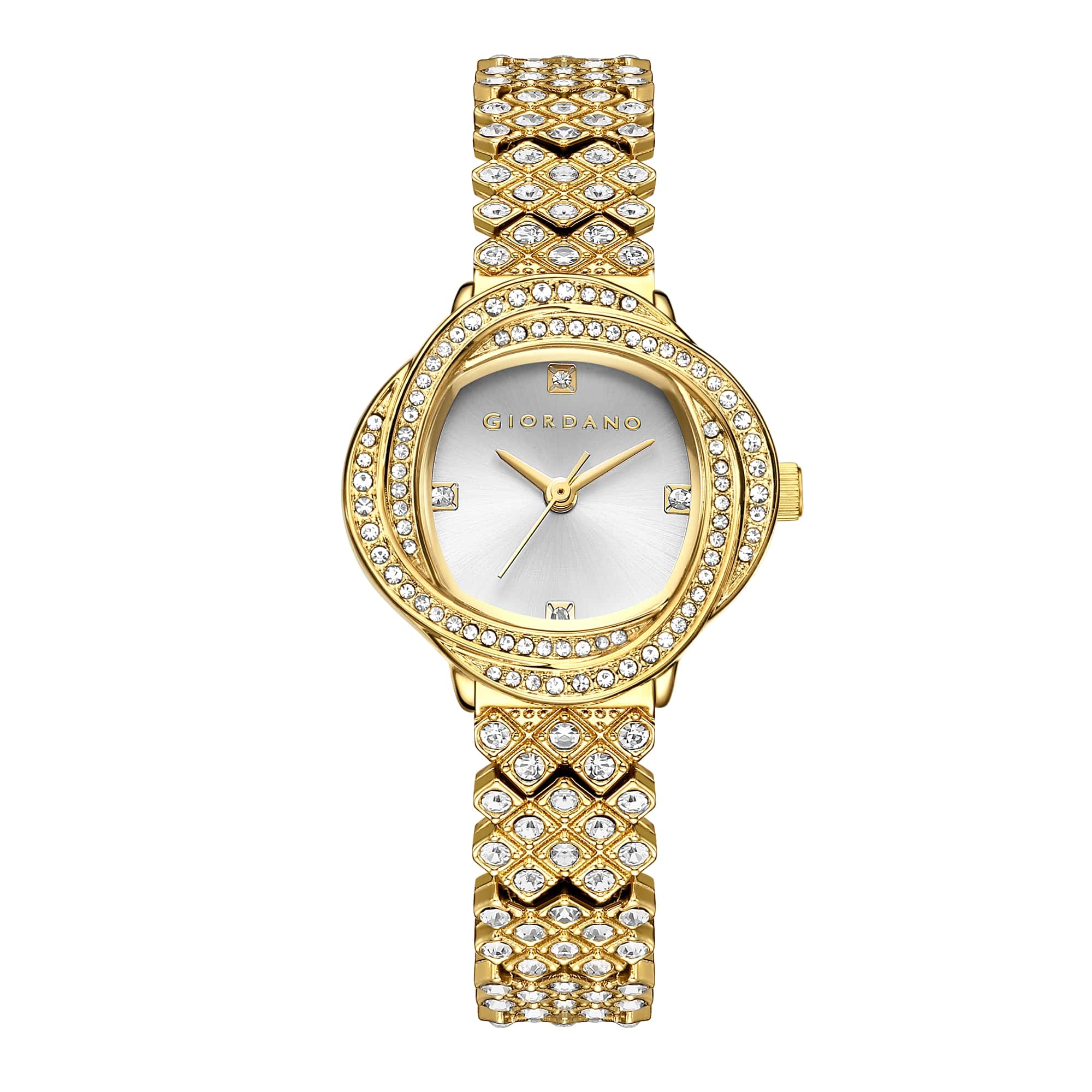 Giordano Luxury Crystal Watch for Women, Stainless Steel Strap, Diamond-Studded Bezel, Elegant Dress Timepiece | GZ-60120-11