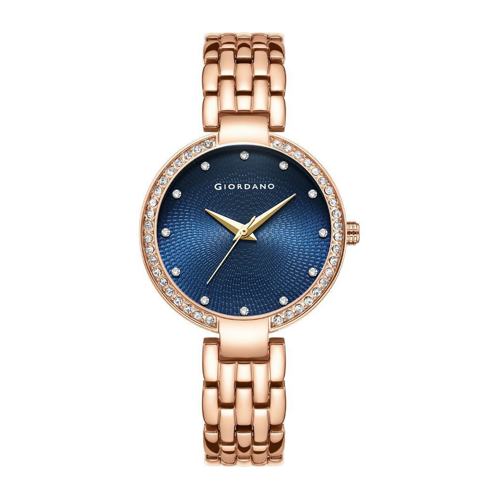 Giordano Analog Watch for Women with Diamond Indices, Stainless Steel Strap and Crystal Embellished Bezel | GD-2141-22