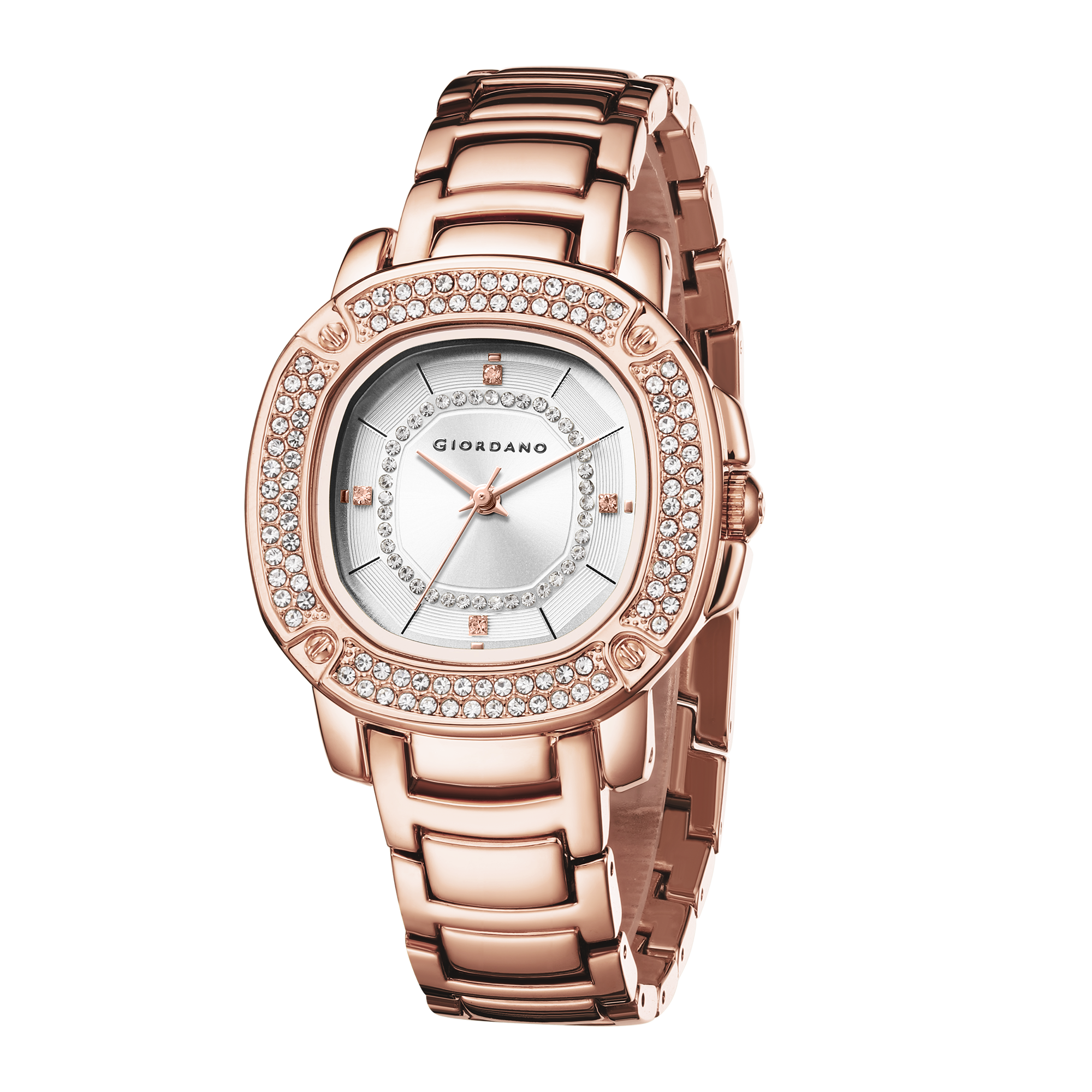 Giordano Analog dress Watch for Women with square dial , Crystal-Accented Bezel and stainless steel strap | GZ-60109-44