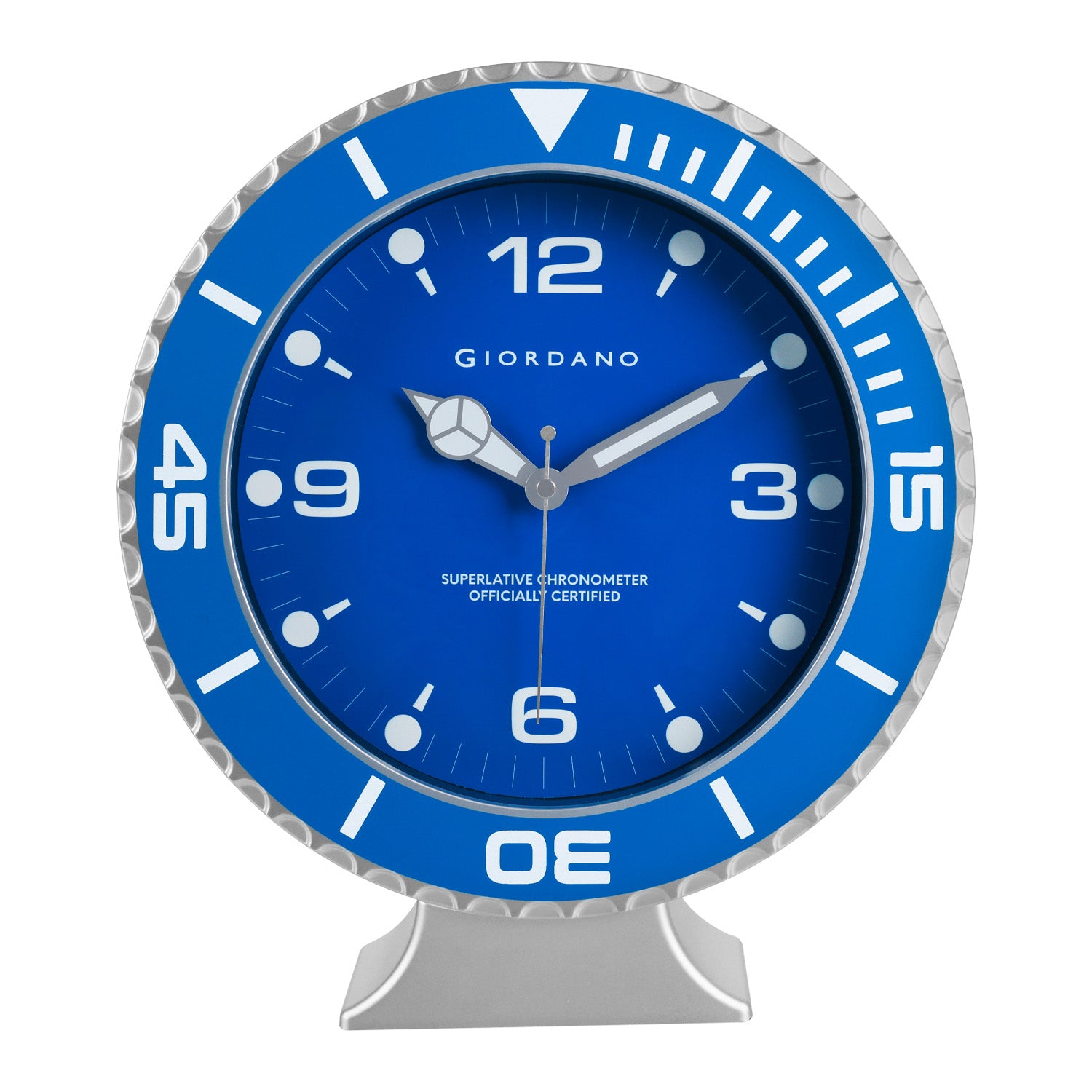 Giordano Wall Clock, Silent Sweep Non-Ticking Quartz Movement, 12 Inch(30 cm) HD Glass Blue Dial, Blue Diver Style Bezel, Plastic Frame - GDCLTM2026BLU