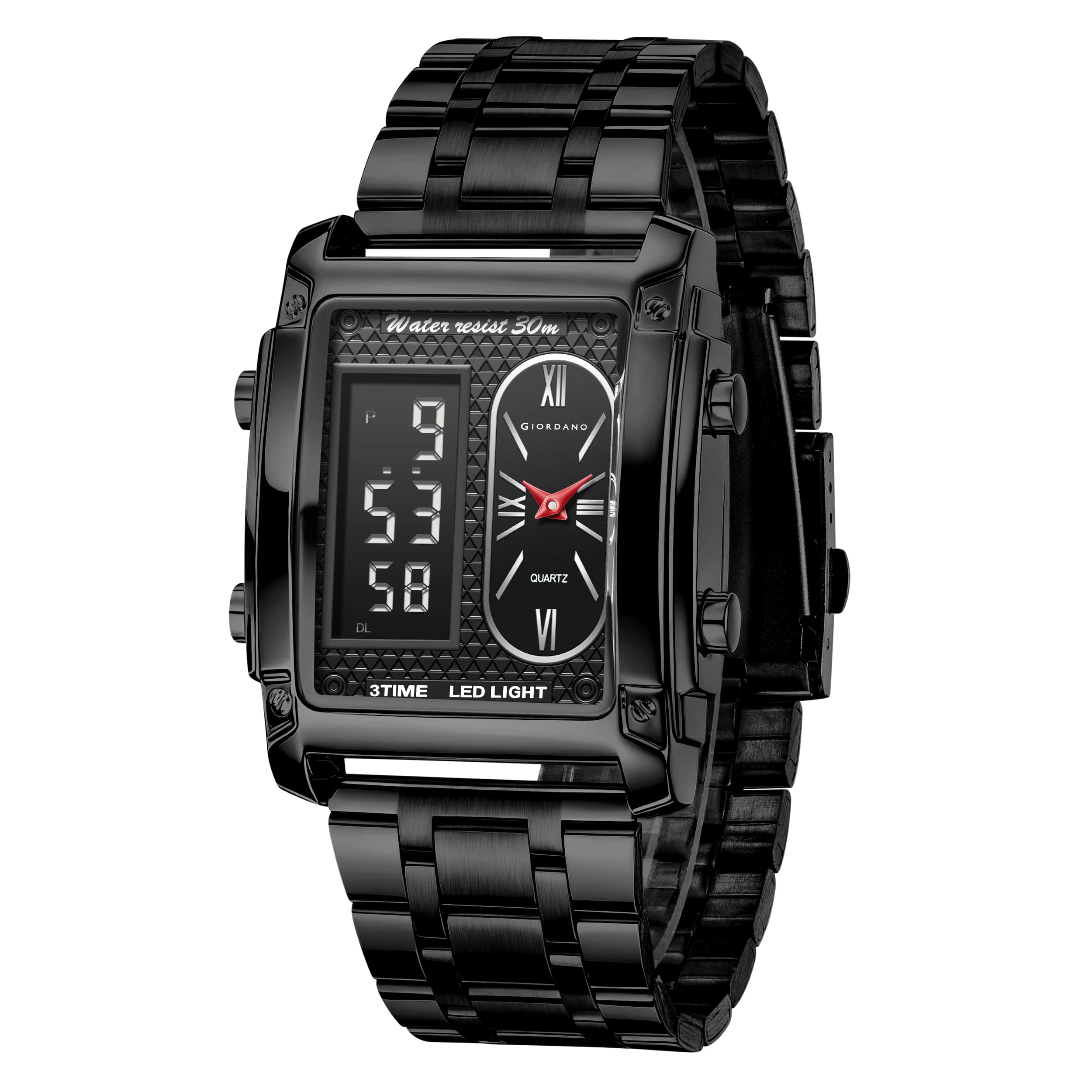 Giordano Analog-Digital Display Watch for Men Quartz Movement, LED Light, Dual Time, Date Function, Stainless Steel Strap - GZ-50184-11