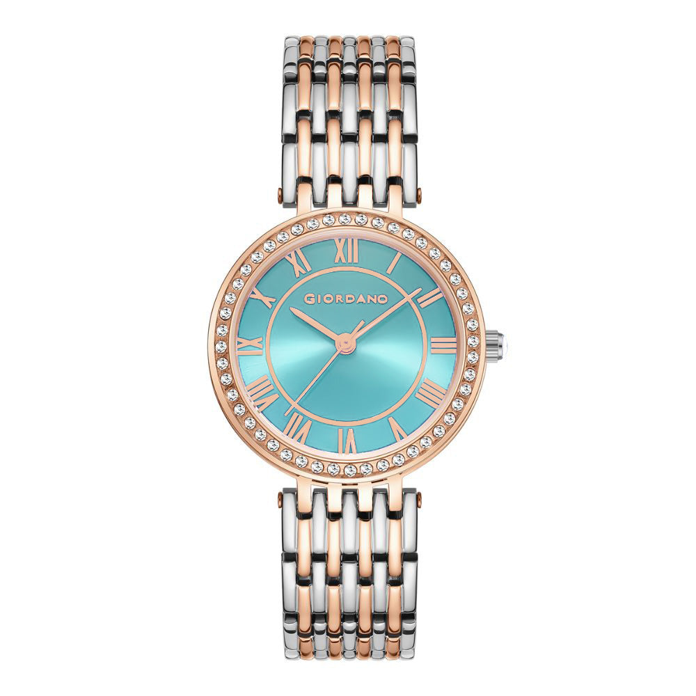 Giordano Eleganza Collection Watch for Women with Stainless Steel Strap and Crystal Embellished Bezel, Roman Numerals-A2083-22C