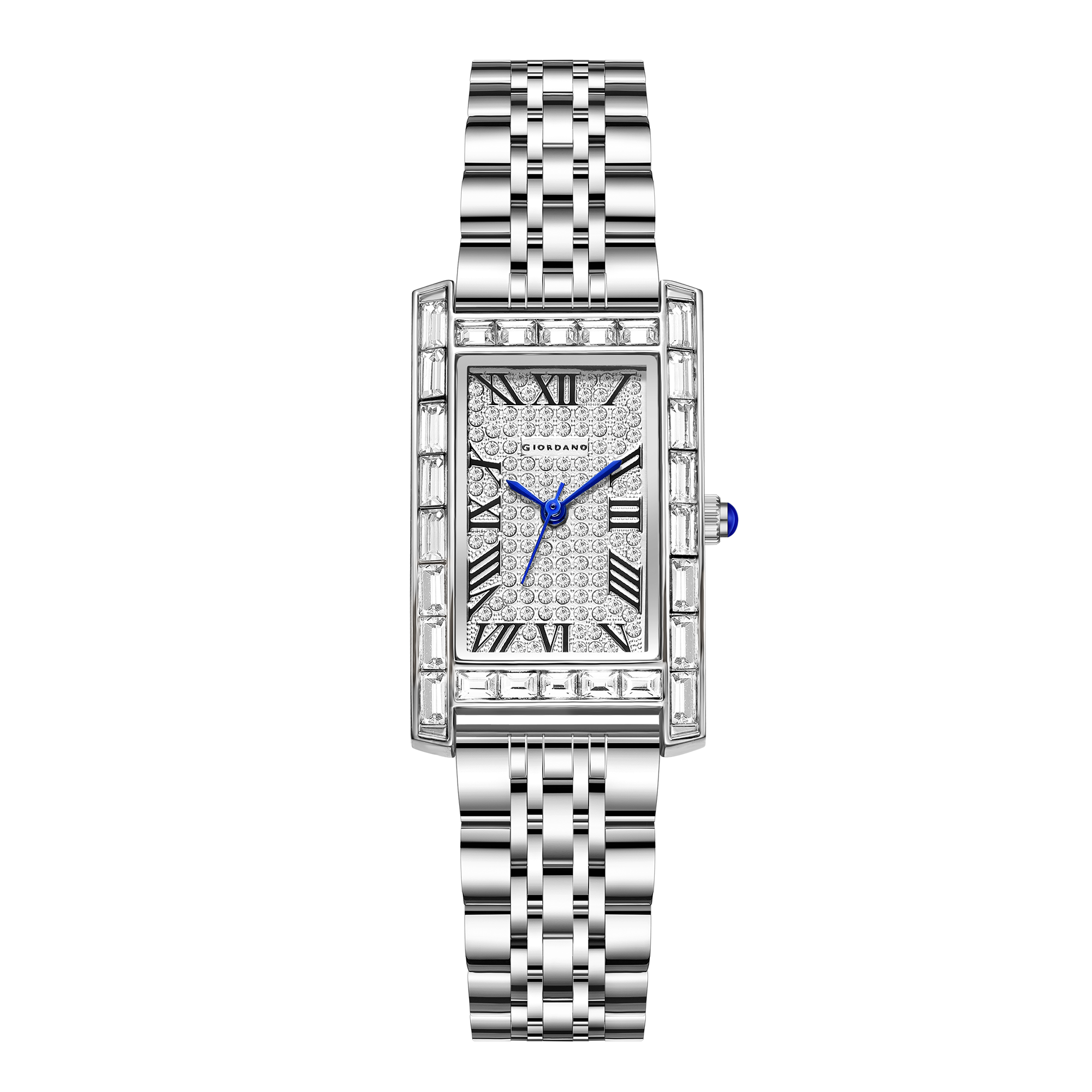 Giordano Rectangular Dress Watch for women with Crystal Bezel, roman indiced and Sparkling Dial | GZ-60119-11