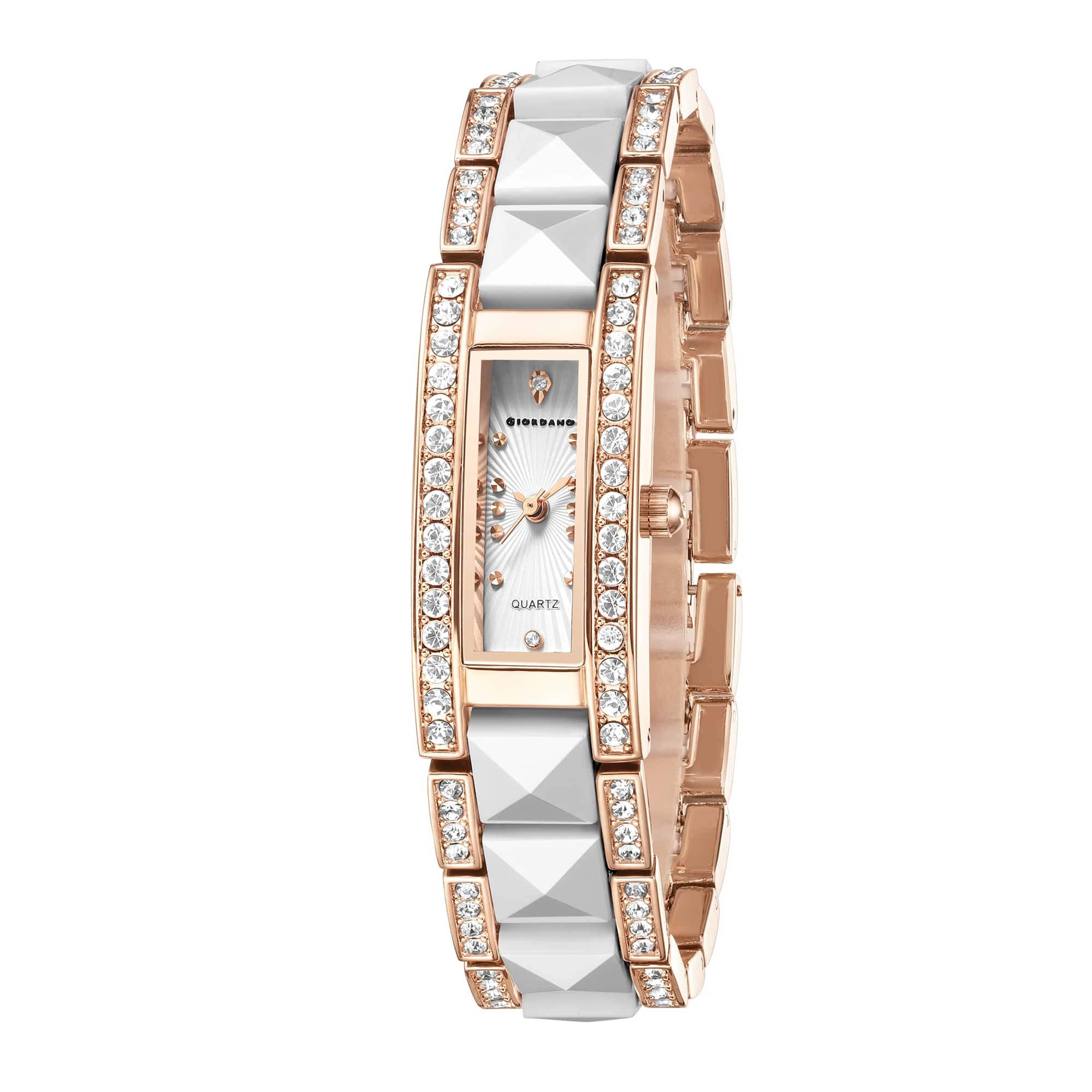 Giordano Luxury Crystal Studded Bracelet Watch for Women -  Elegant Rectangular Dial, Quartz Movement and stainless steel strap | GZ-60104-33