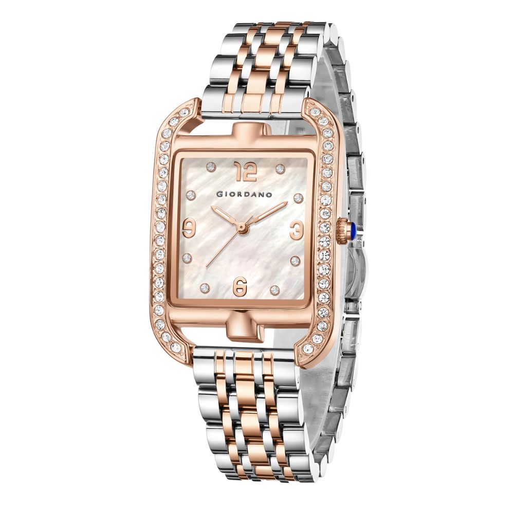 Giordano Analog Watch for Women– Stylish Dial with Crystal Accents, Metal Strap, Quartz Movement – Elegant Accessory for Special Occasions | GZ-60108-33