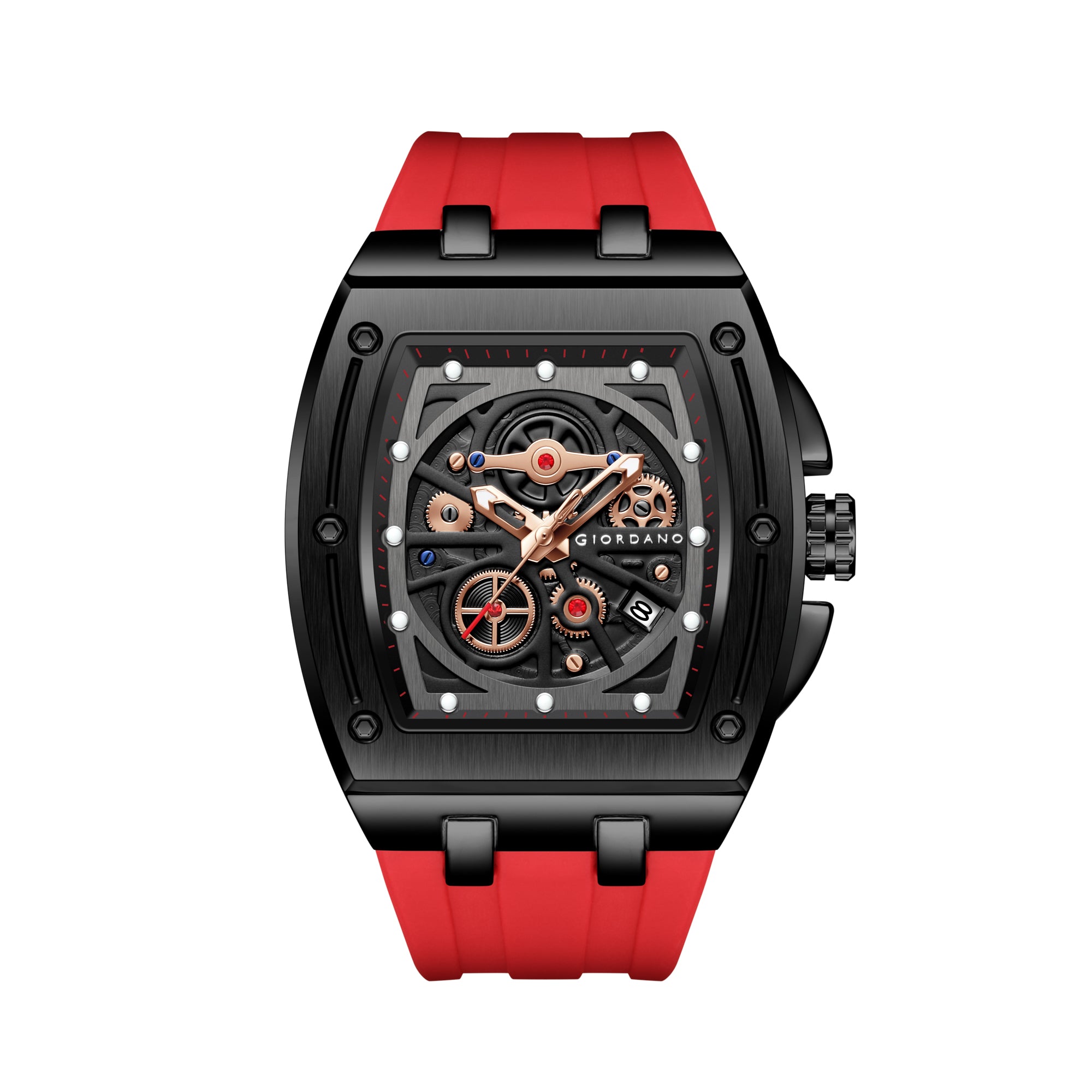 Giordano Sqaure Analog Casual Sporty Watch for Men – Mechanical-Inspired Dial, Date Display, Quartz Movement and Comfortable Silicone Strap | GZ-50151-02