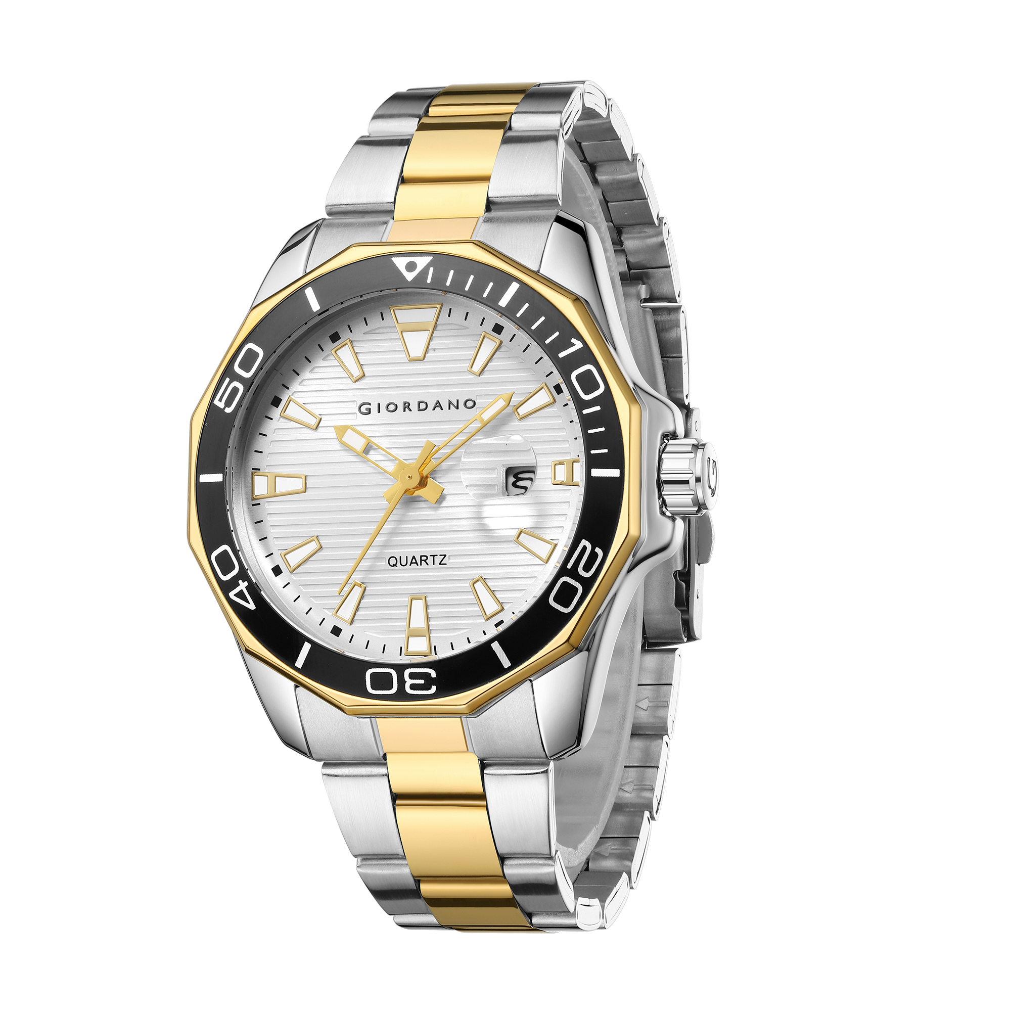 Giordano Stainless Steel Analog Watch for Men – Classic Sporty Design | Textured Dial, Quartz Movement and Date Display with Magnifier | GZ-50149-33