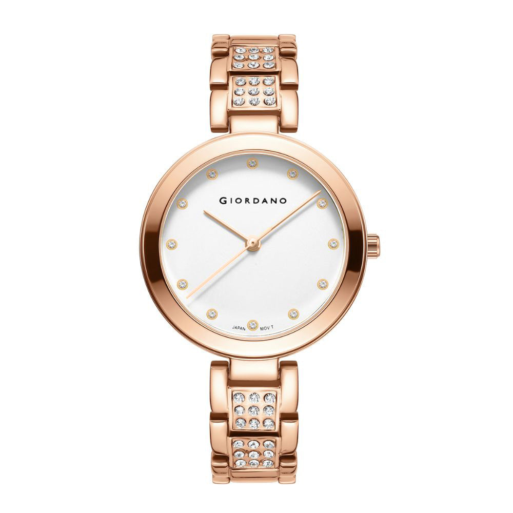 Giordano Eleganza Collection Analog Watch for Women with Crystal-Studded Strap & Diamond Indices- A2037-33