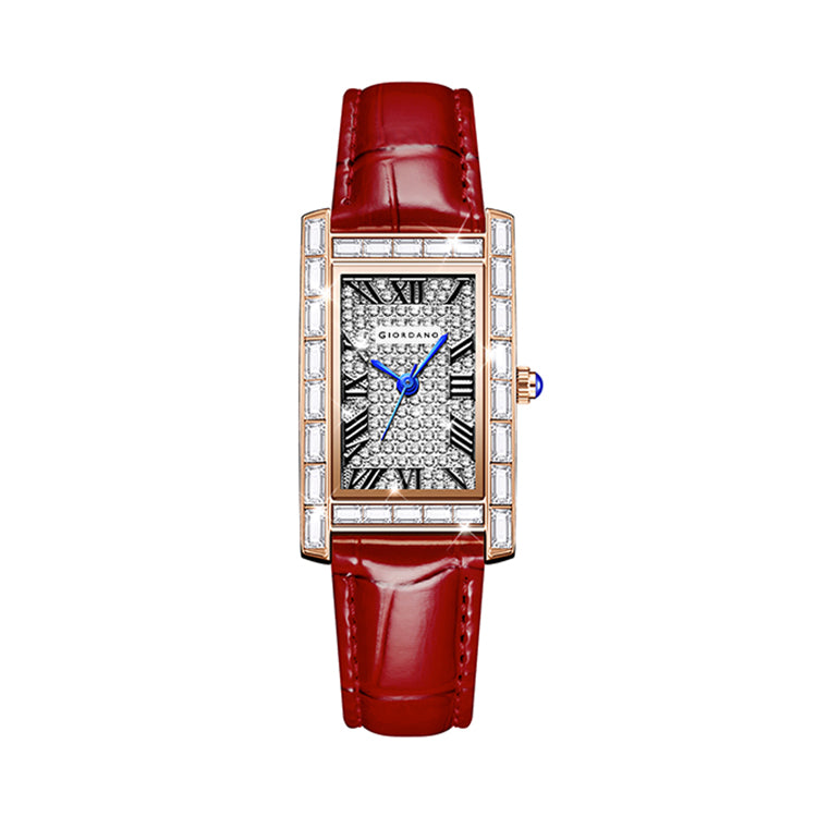 Giordano Rectangular Dress Watch for women with Crystal Bezel, roman indiced and Sparkling Dial | GZ-60119-01