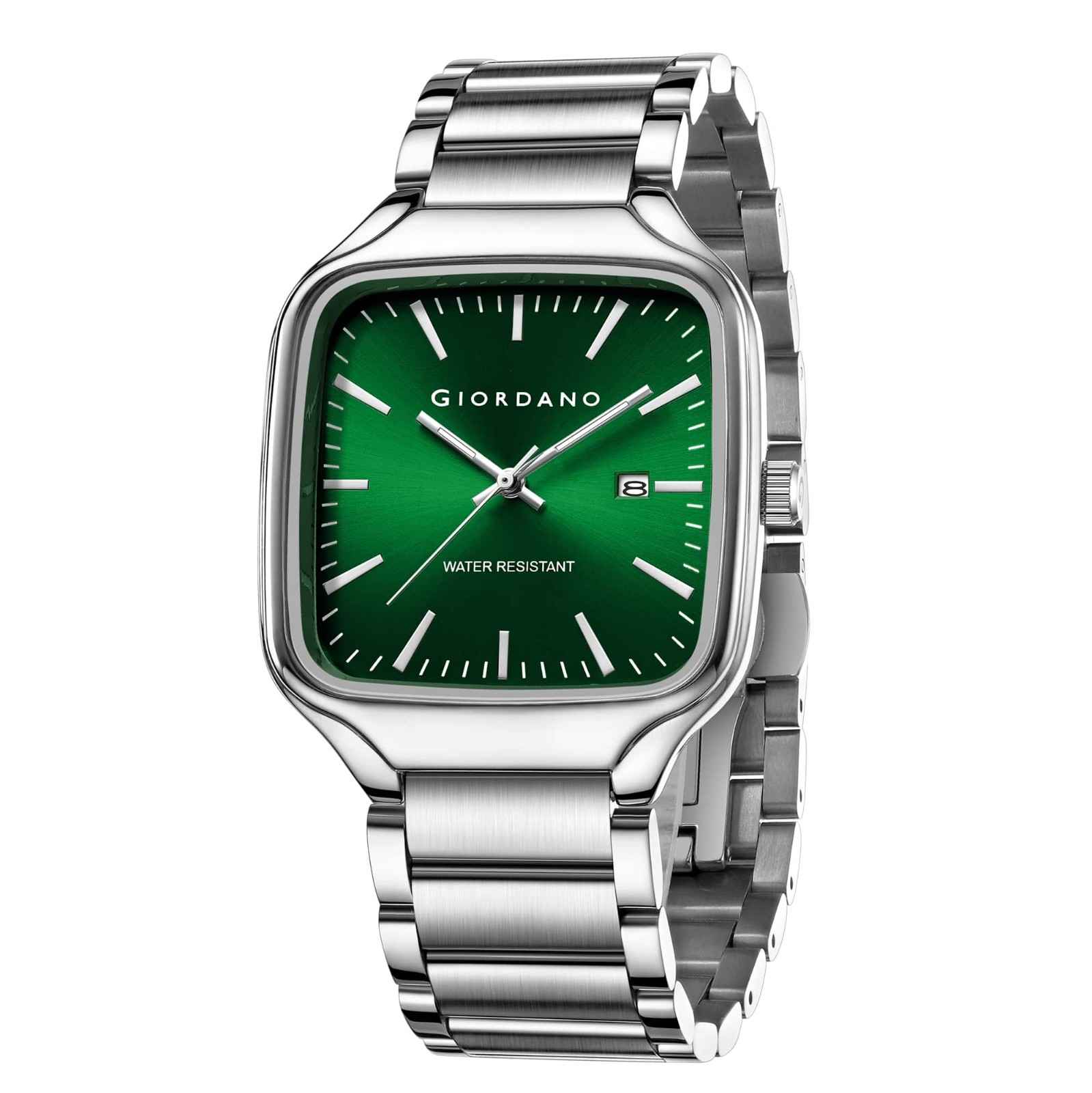 Giordano Analog Watch for Men – Square Dial, Stainless Steel Strap, Date Display, Water Resistant Classic Dress Watch | GZ-50163-33