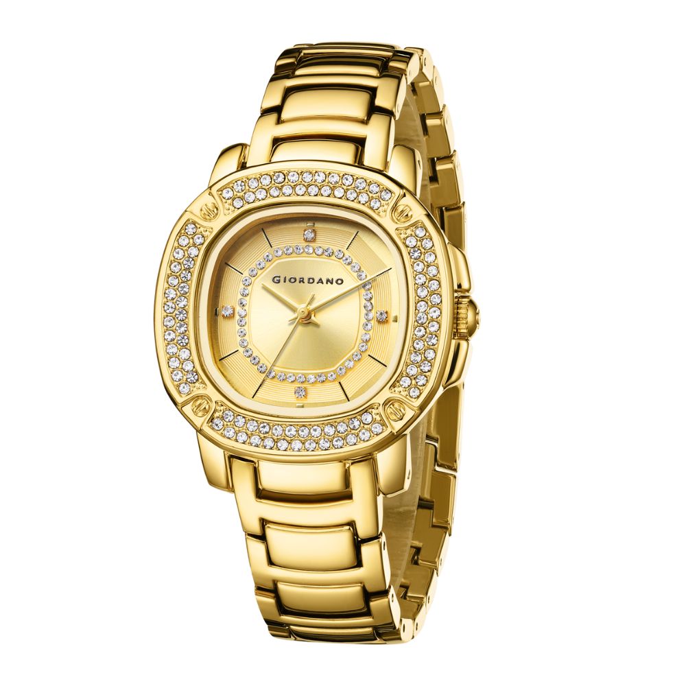 Giordano Analog dress Watch for Women with square dial , Crystal-Accented Bezel and stainless steel strap | GZ-60109-33
