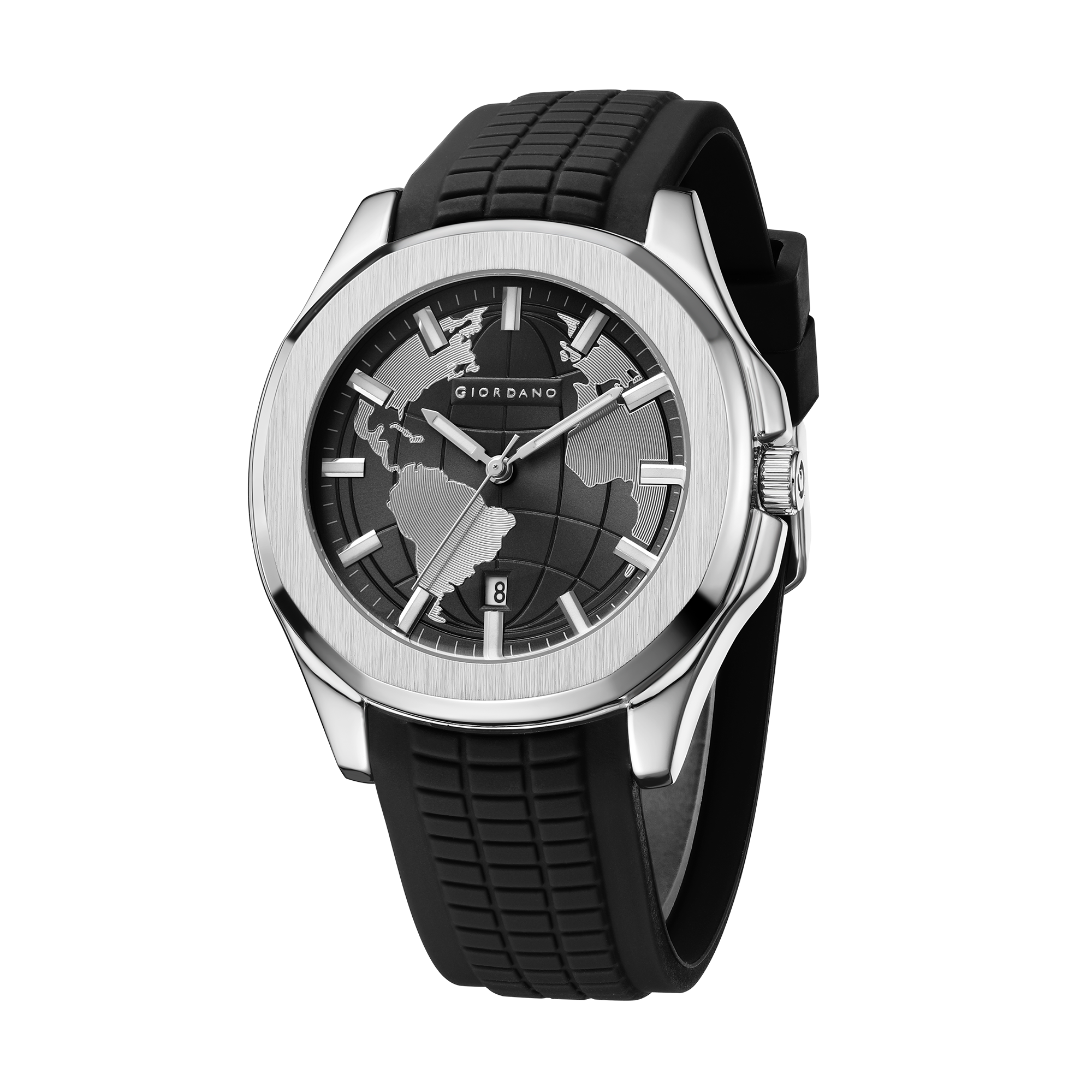 Giordano Stylish World Map design Watch for men with round dial and textured Silicone strap  | GZ-50147-01