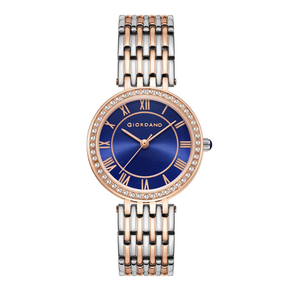 Giordano Eleganza Collection Watch for Women with Stainless Steel Strap and Crystal Embellished Bezel, Roman Numerals-A2083-99