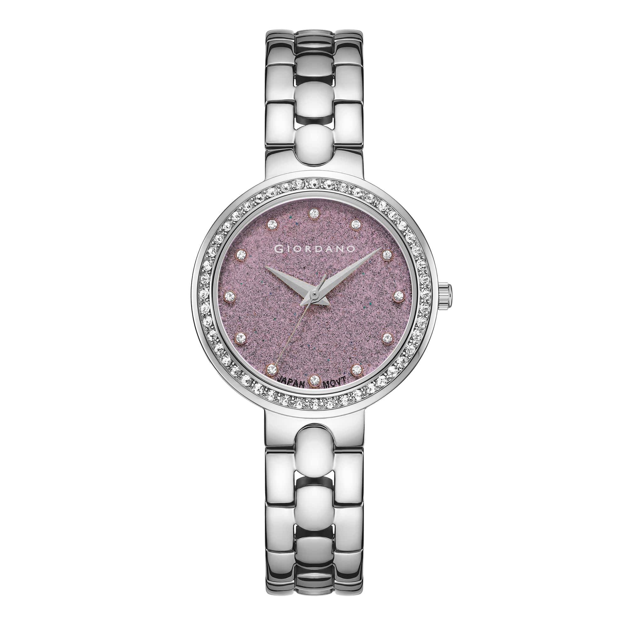 Giordano Silver  Shimmer Collection Analog Watch for Women with Diamond Studded Case, Shimmer Dial and Stylish Stainless Steel Strap A2068-33