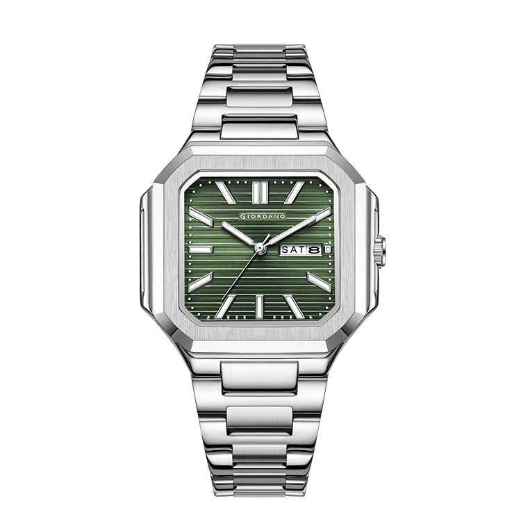 Giordano Square formal Watch for men – Textured Dial,Day & Date Display and Stylish stainless steel strap GZ-50140-33