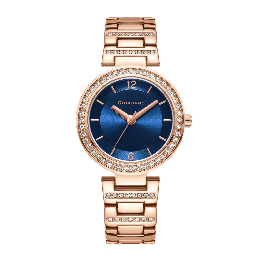 Giordano Eleganza Collection Analog Watch for Women with Diamond Studded Case and Urban Fashion Metal Strap Ladies Wrist Watch Gift for Women GD4051-44