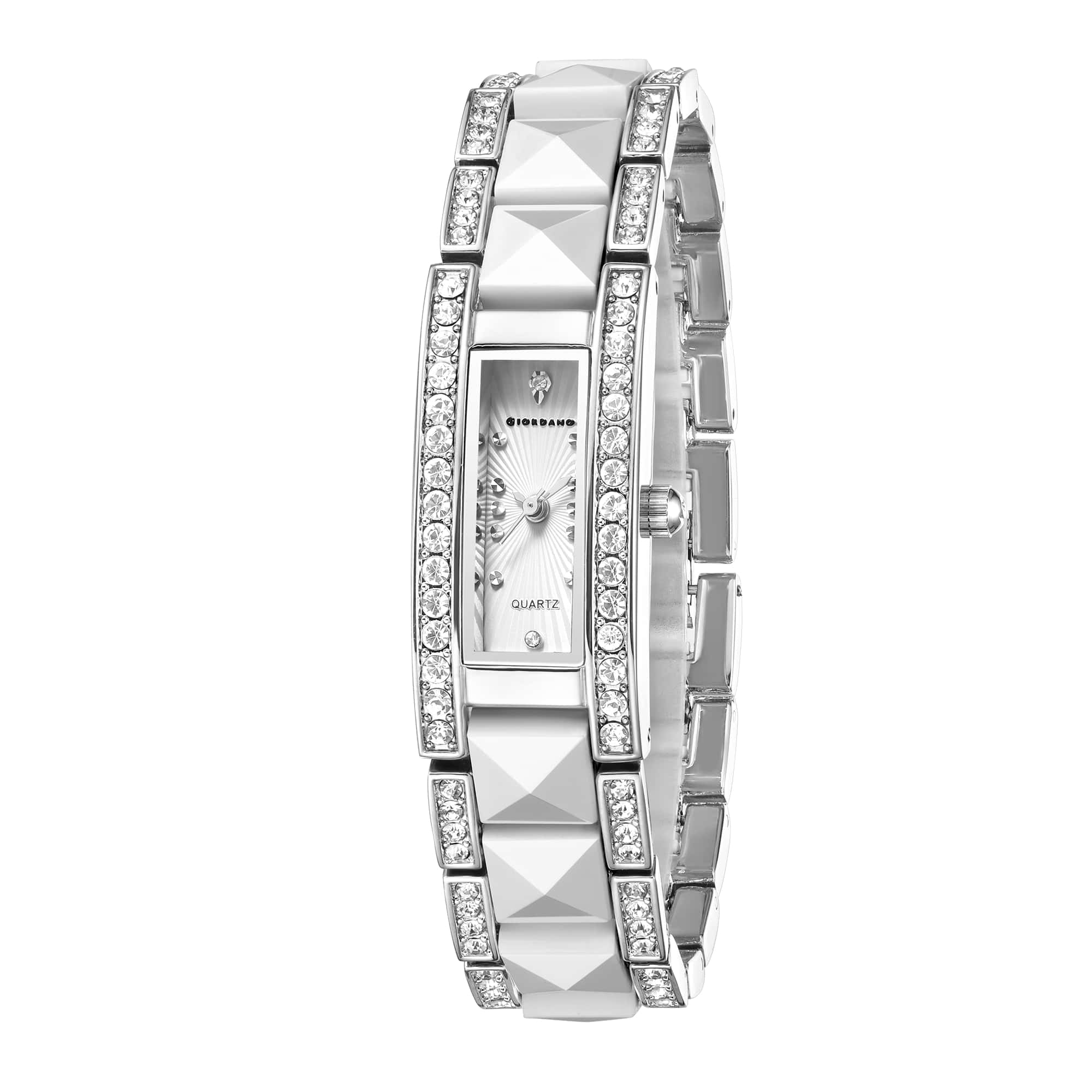 Giordano Luxury Crystal Studded Bracelet Watch for Women -  Elegant Rectangular Dial, Quartz Movement and stainless steel strap | GZ-60104-22