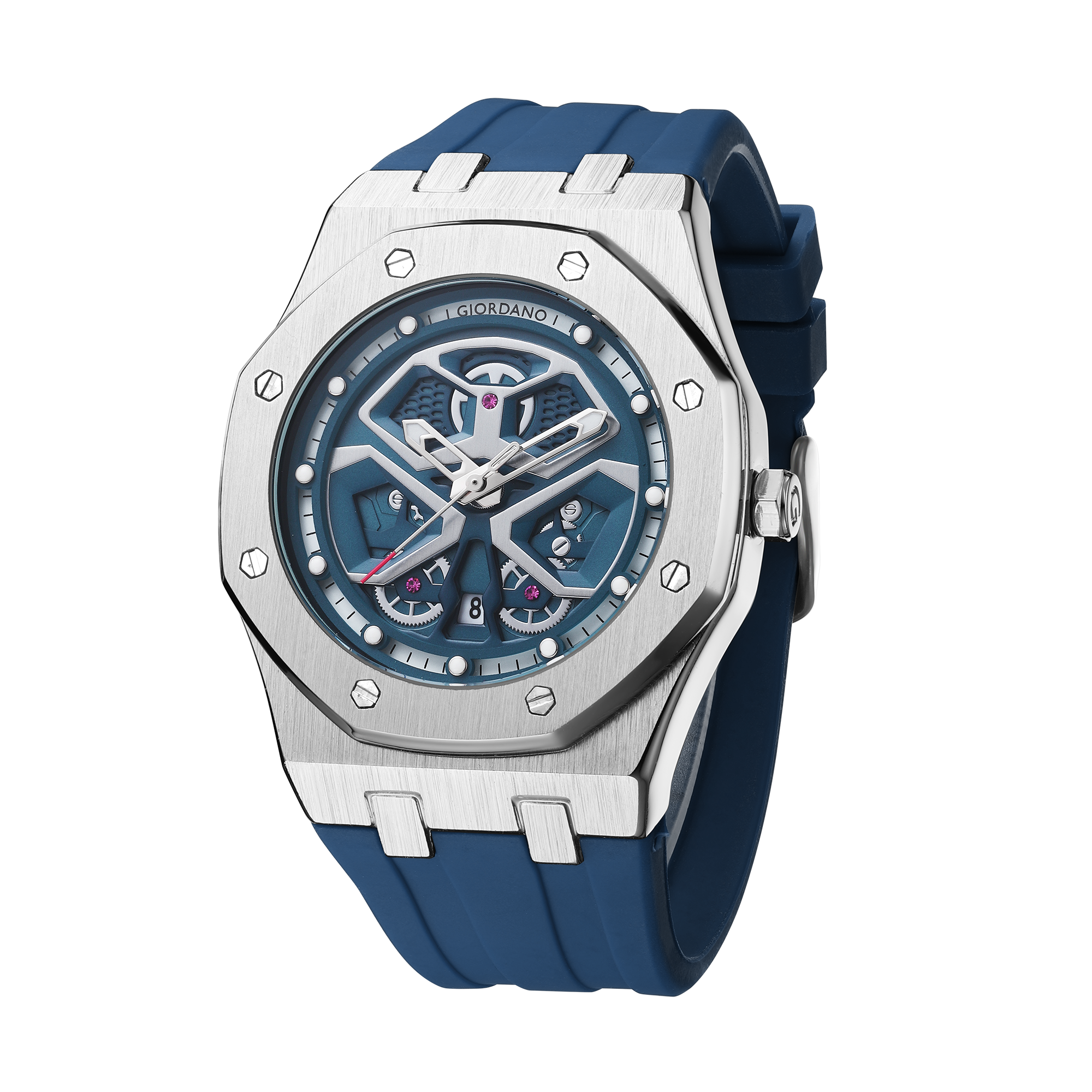 Giordano Skeleton style Dial Analog Watch for Men– Luxury Sport Watch with Silicone Strap & Brushed Metal Case – Bold & Modern Design | GZ-50146-02