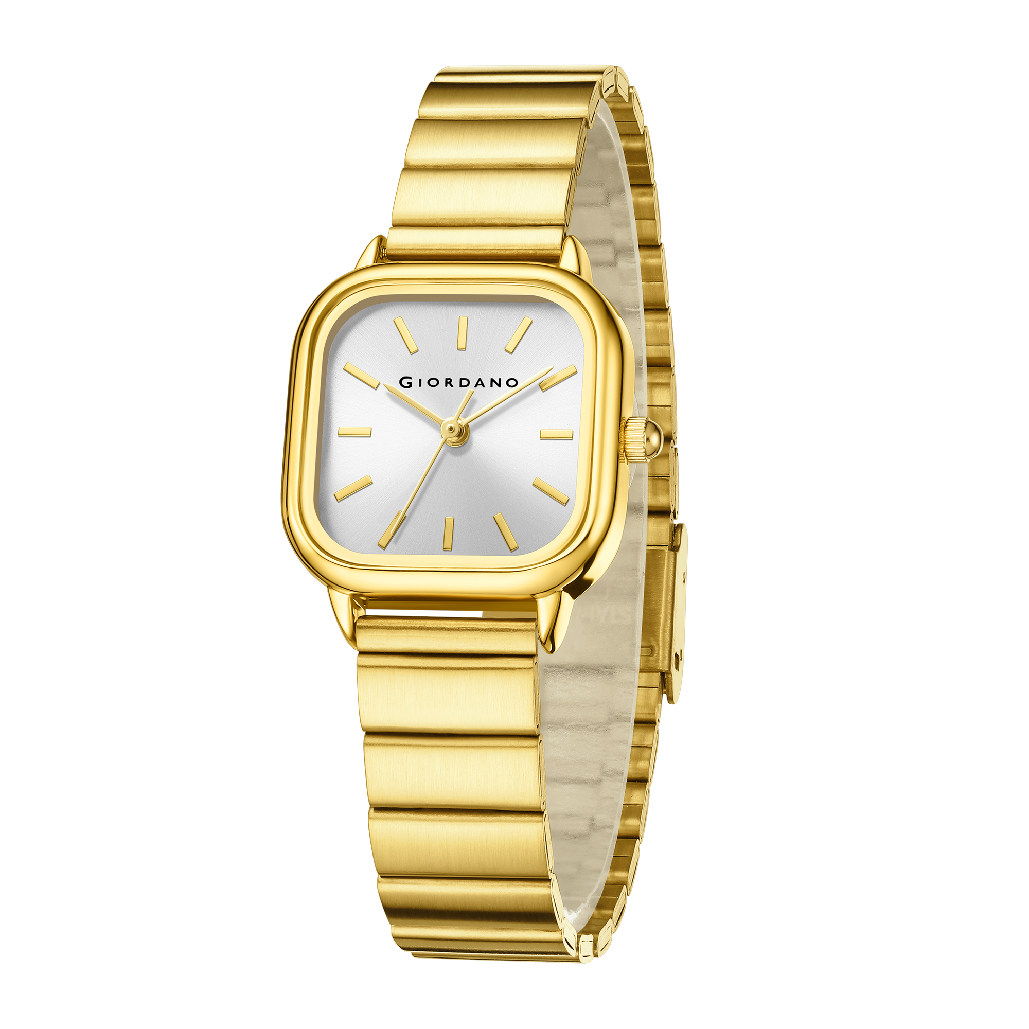 Giordano Classic Square Watch for Women – Polished Stainless Steel Strap, Minimalist Compact Design | GZ-60098-66