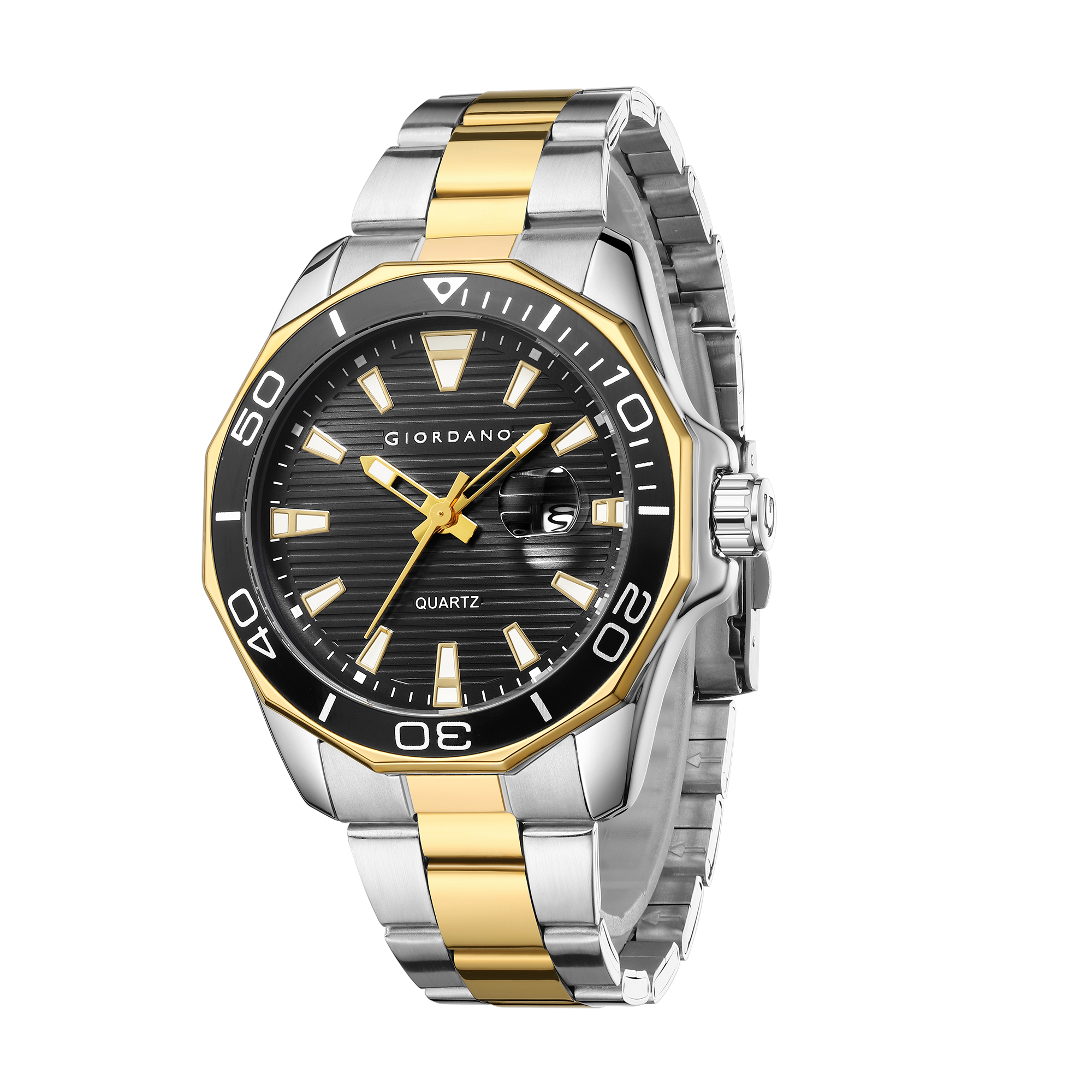 Giordano Stainless Steel Analog Watch for Men – Classic Sporty Design | Textured Dial, Quartz Movement and Date Display with Magnifier | GZ-50149-44