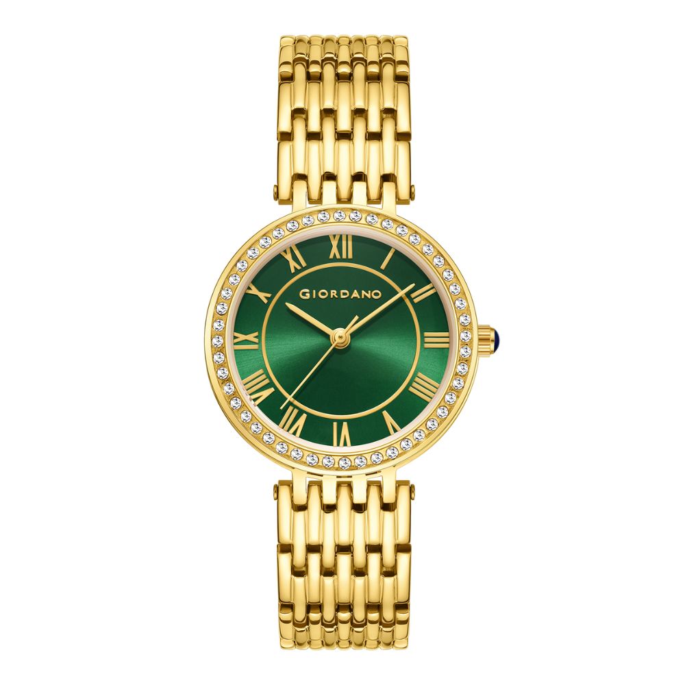Giordano Eleganza Collection Watch for Women with Stainless Steel Strap and Crystal Embellished Bezel, Roman Numerals-A2083-11A