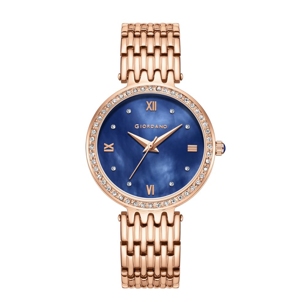 Giordano Analog Watch for Women with Stainless Steel Strap and Crystal Embellished Bezel, Roman Numerals | A2060-44