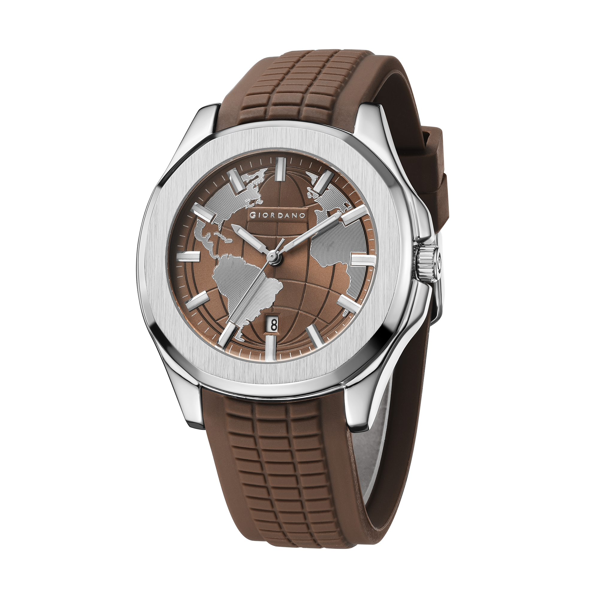 Giordano Stylish World Map design Watch for men with round dial and textured Silicone strap  | GZ-50147-04