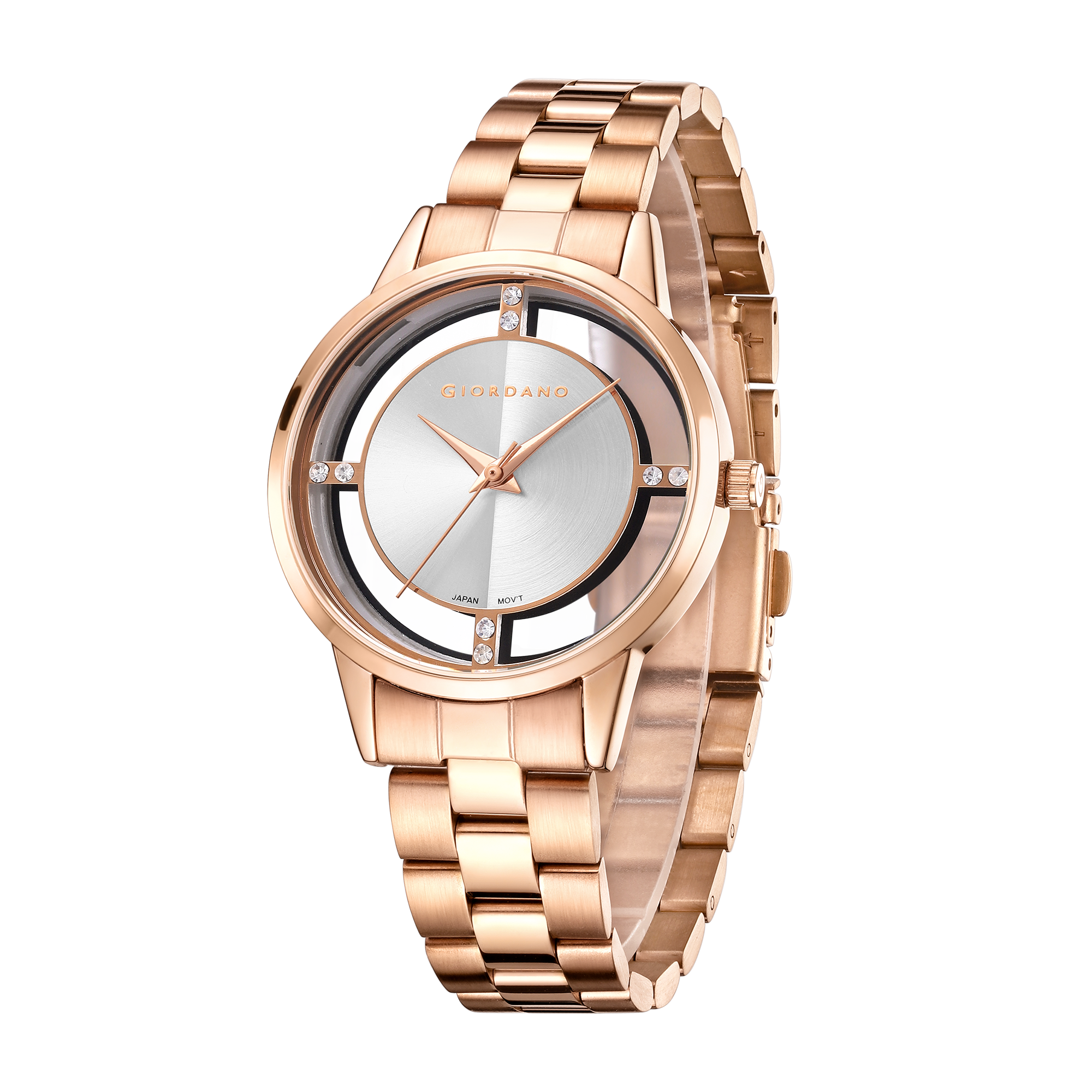 Giordano Analog Stylish Watch for Women with See-Through Dial with Crystal Accents and Stainless Steel Strap | GZ-60078-22