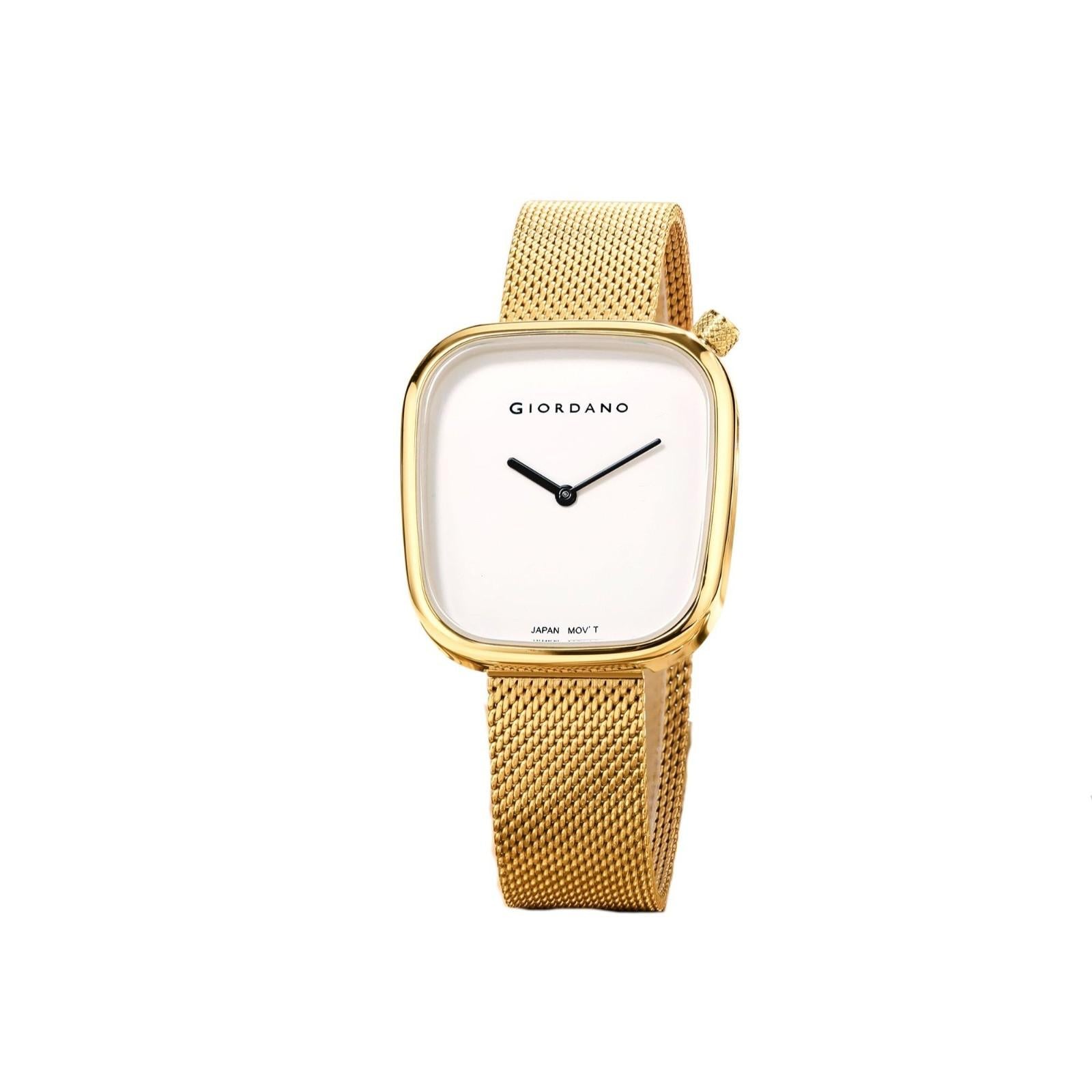 Giordano Analog Wrist Watch for Women with Stylish Metal Strap, Square dial and 3 Hand Mechanism GD-60006-66