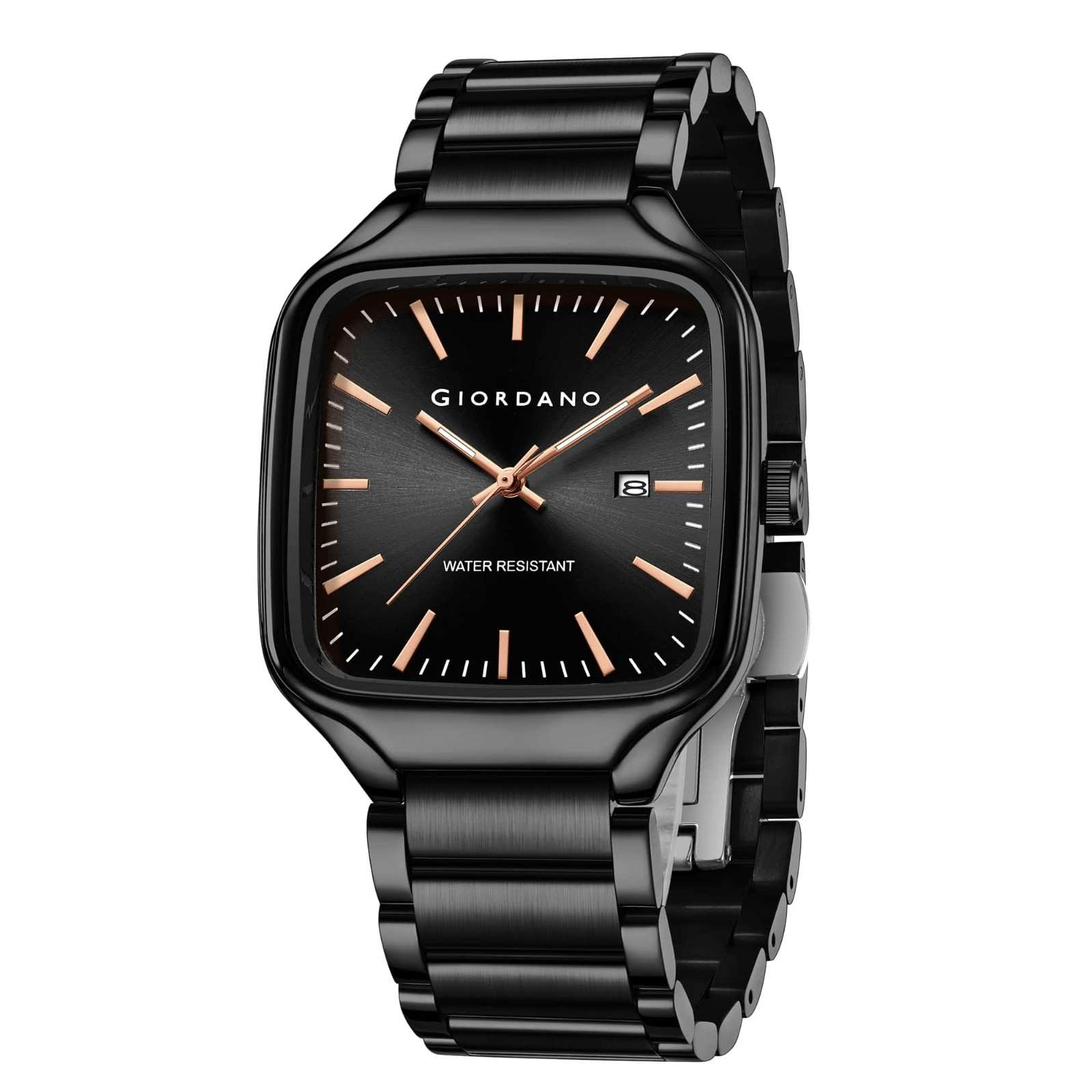 Giordano Analog Watch for Men – Square Dial, Stainless Steel Strap, Date Display, Water Resistant Classic Dress Watch | GZ-50163-11