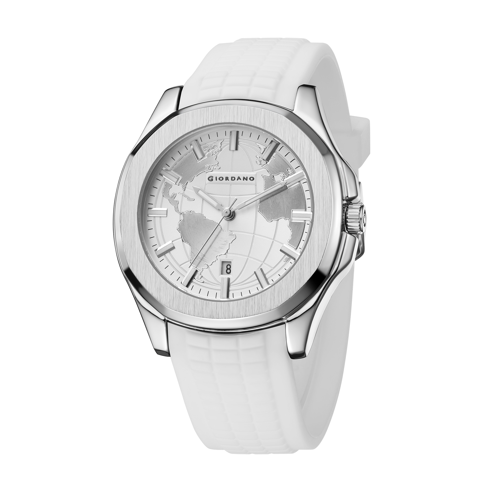 Giordano Stylish World Map design Watch for men with round dial and textured Silicone strap  | GZ-50147-06