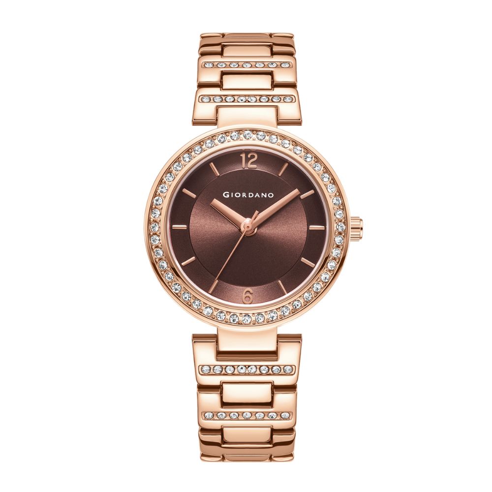Giordano Eleganza Collection Analog Watch for Women with Diamond Studded Case and Urban Fashion Metal Strap Ladies Wrist Watch Gift for Women GD4051-33