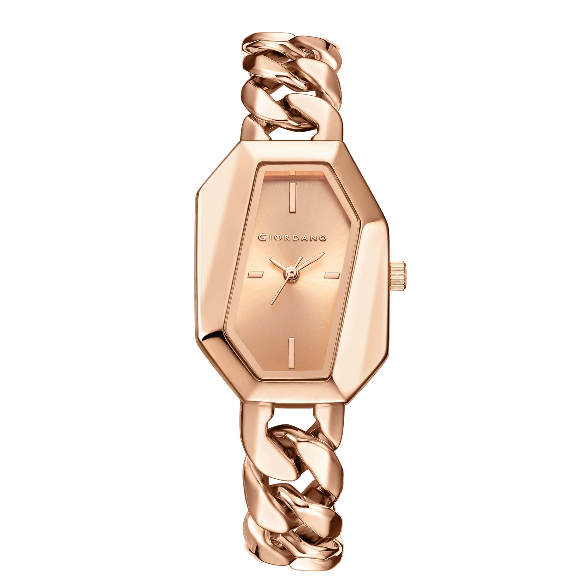 Giordano Stylish Analog Watch for Women – Hexagon Dial, Trendy Chain Link Stainless Steel Strap, Elegant Dress Timepiece | GZ-60122-22