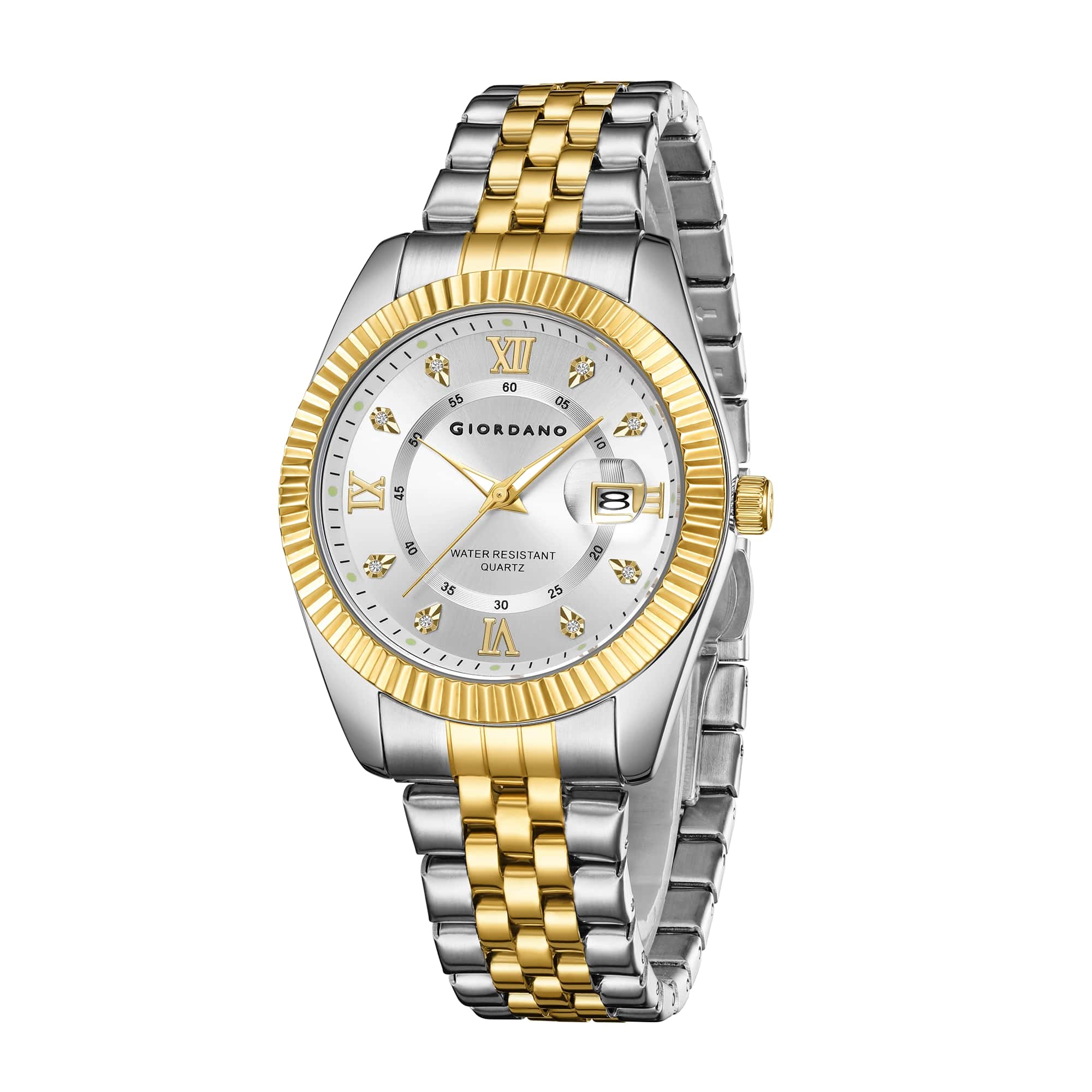 Giordano Analog Watch For Men - Dual-Tone Stainless Steel Strap, Crystal Indices And Fluted Bezel GZ-50139-55